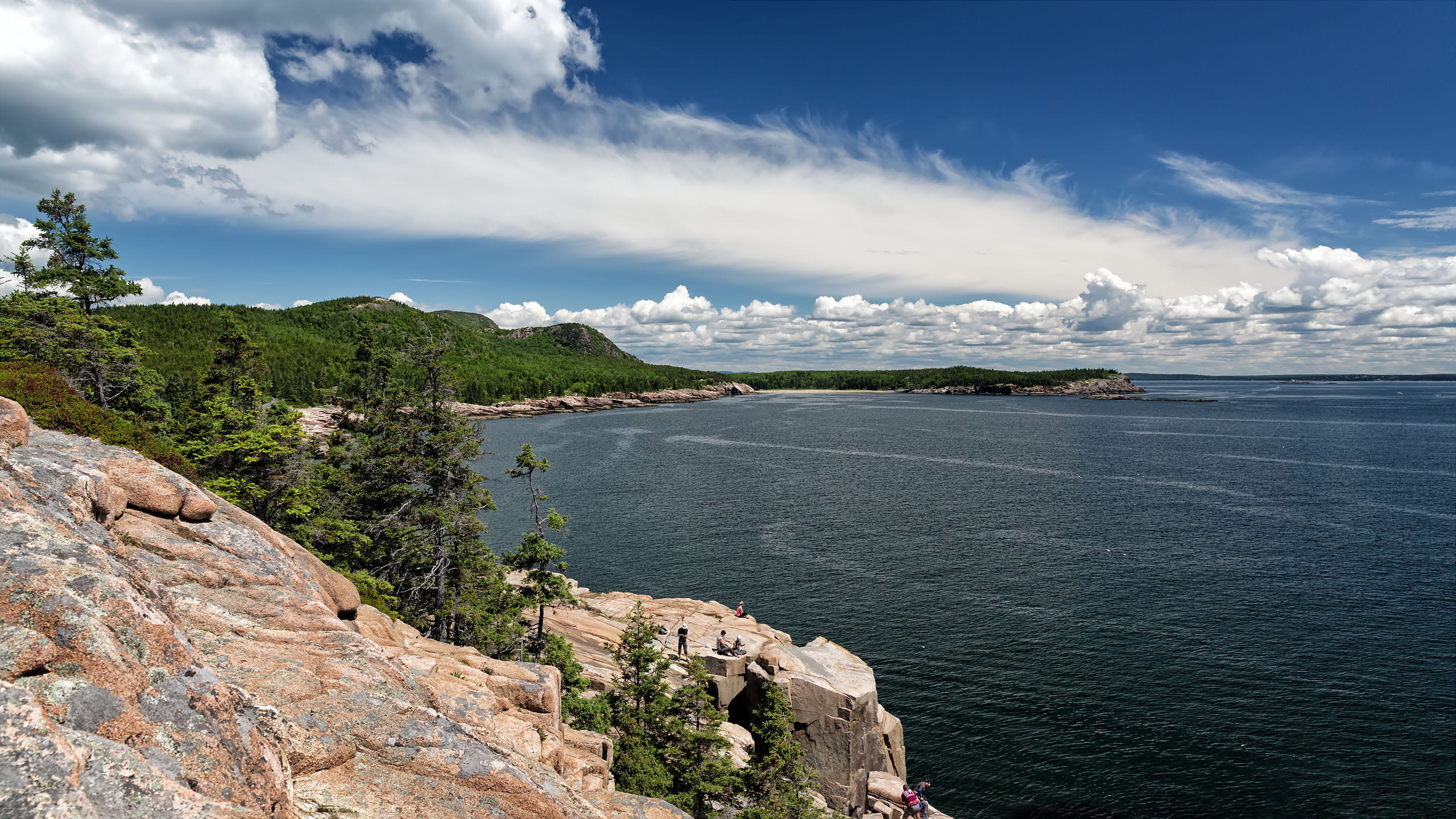 united states, solid, rocky coastline, outdoors, sea, day, idyllic, acadia national park pond, beauty in nature, rock, 2K, land, cloud - sky, tranquility, HD Wallpaper