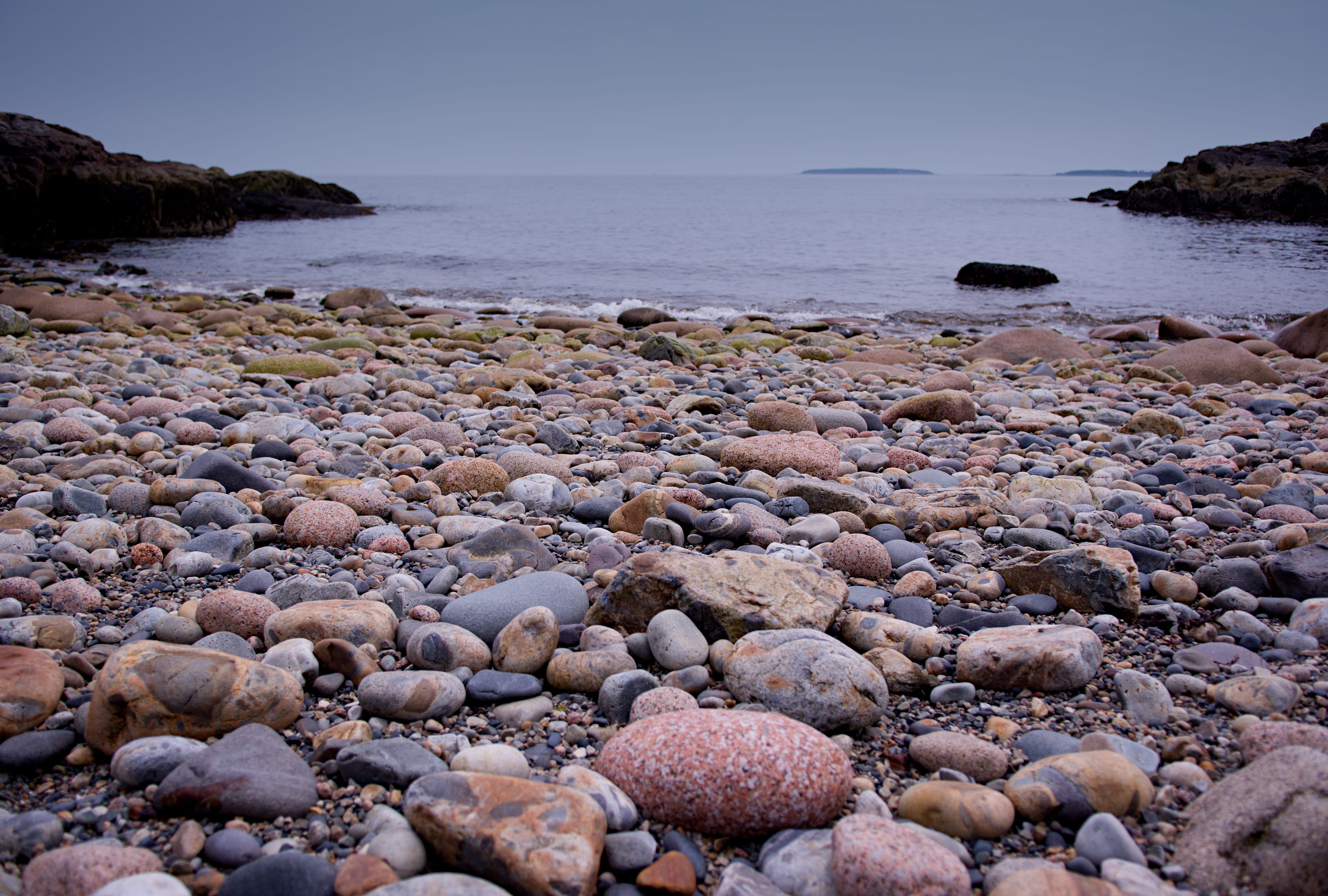 4K, stone, scenics - nature, no people, sky, day, rock - object, rock, united states, outdoors, horizon over water, bar harbor, tranquility, land, beach, HD Wallpaper