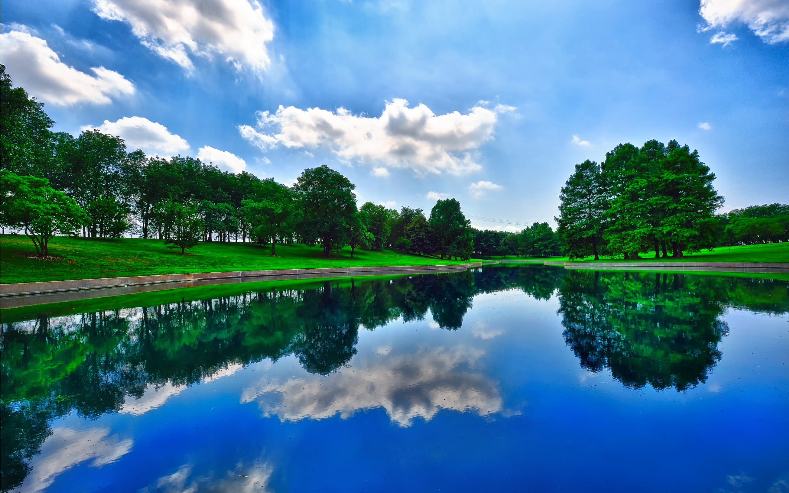 pond, reflection, 2K, HD Wallpaper
