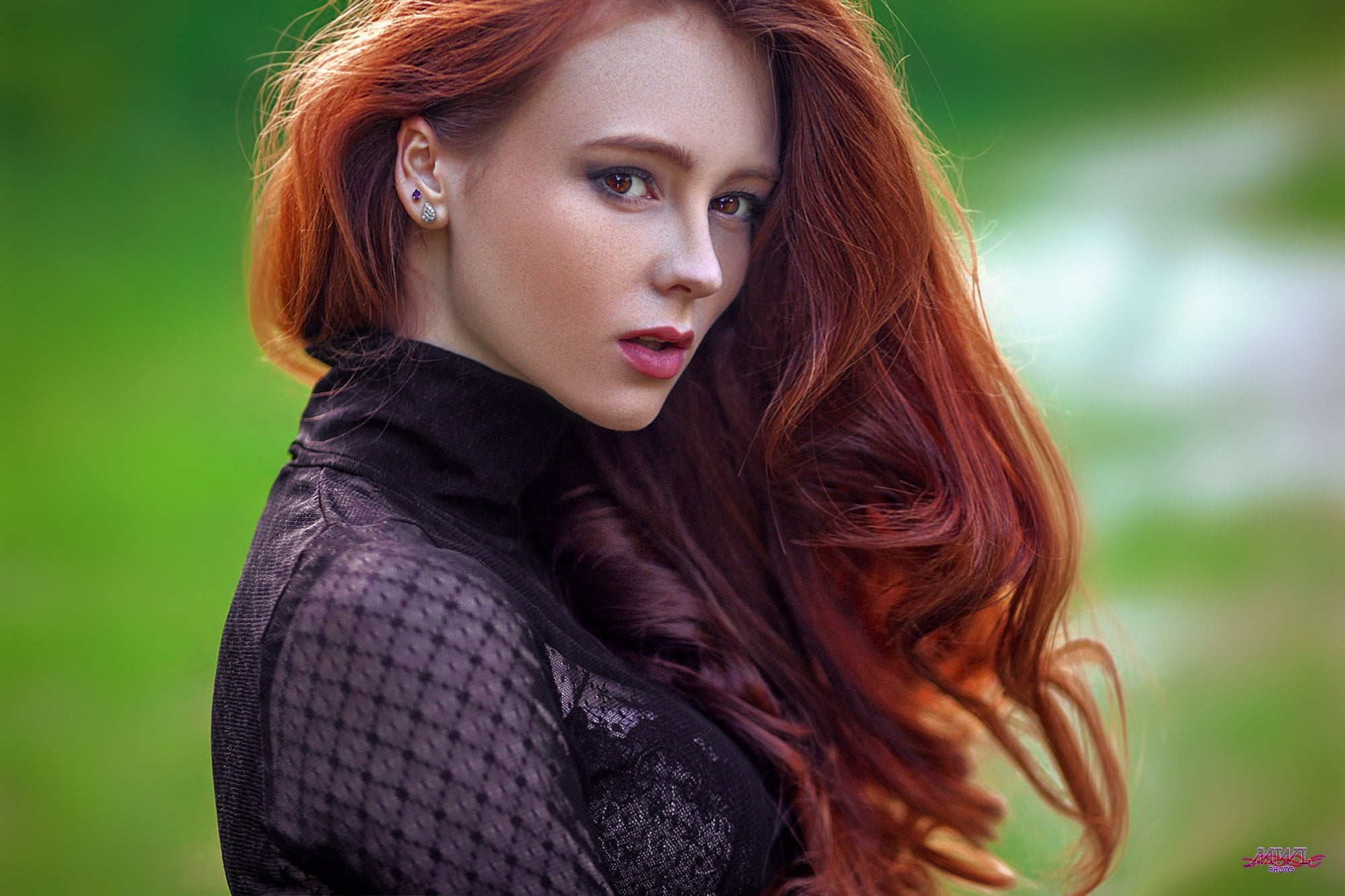 brown eyes, dyed red hair, MWL Photo, make-up, redhead, outdoors, beauty, 1080P, looking at camera, women, long hair, fashion, one person, headshot, beautiful people, HD Wallpaper