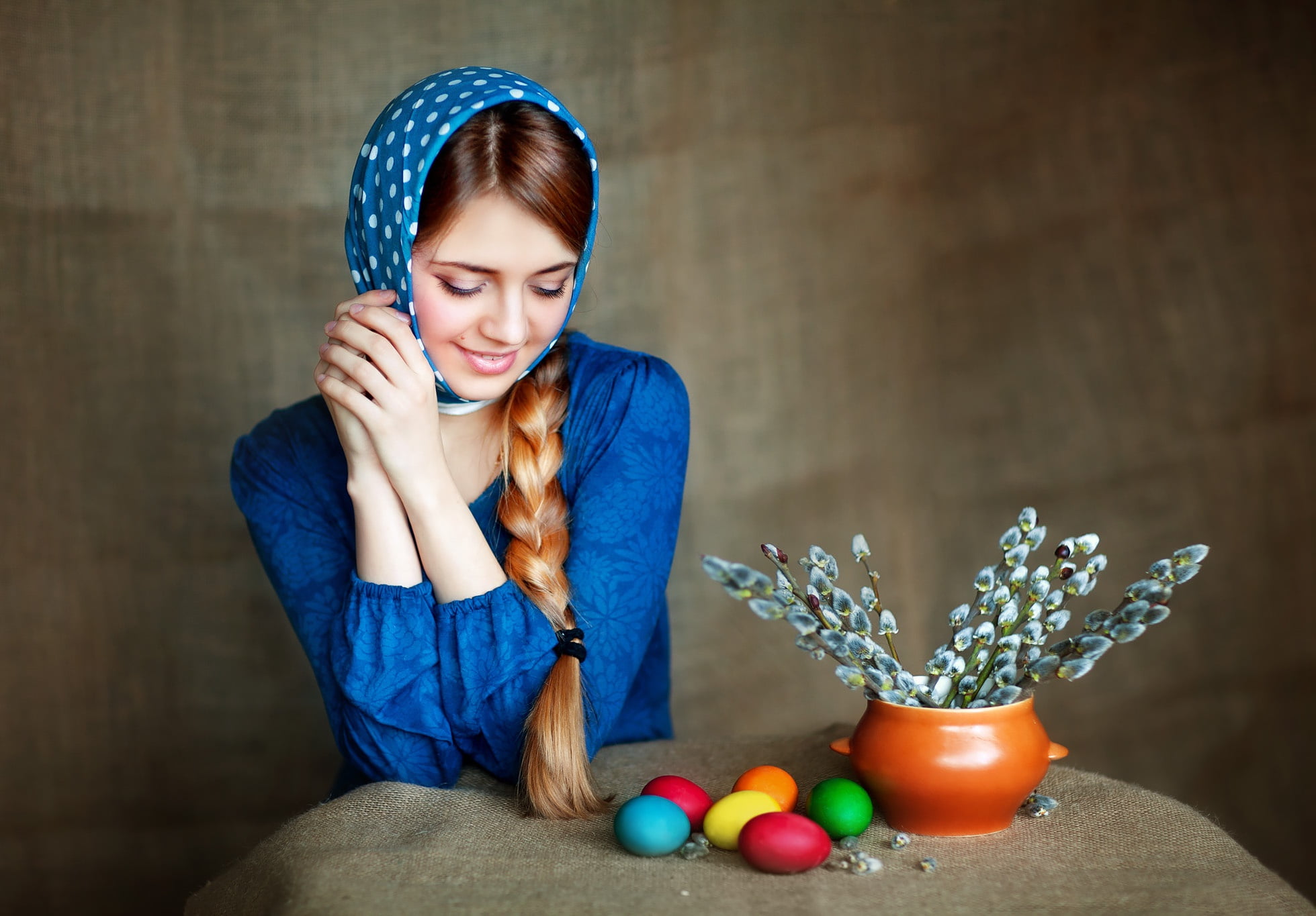 Olga Boyko, Easter, girl, 1080P, joy, spring, HD Wallpaper