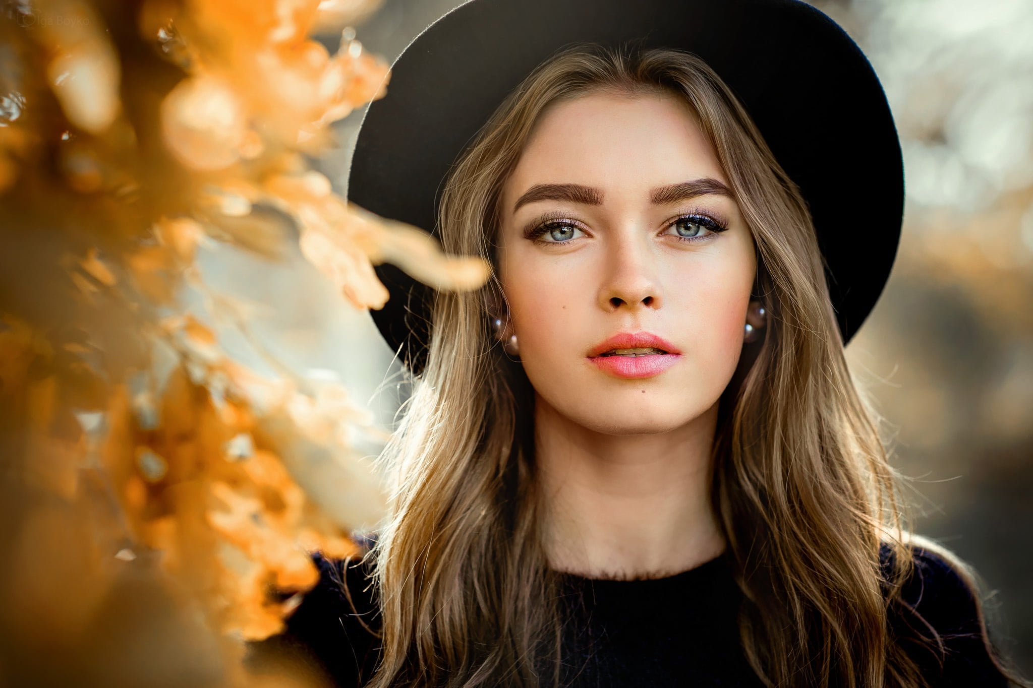 make-up, headshot, makeup, long hair, beautiful woman, teenager, hair, adult, Olga Boyko, looking at camera, leaves, bokeh, the sun, young women, one person, HD Wallpaper