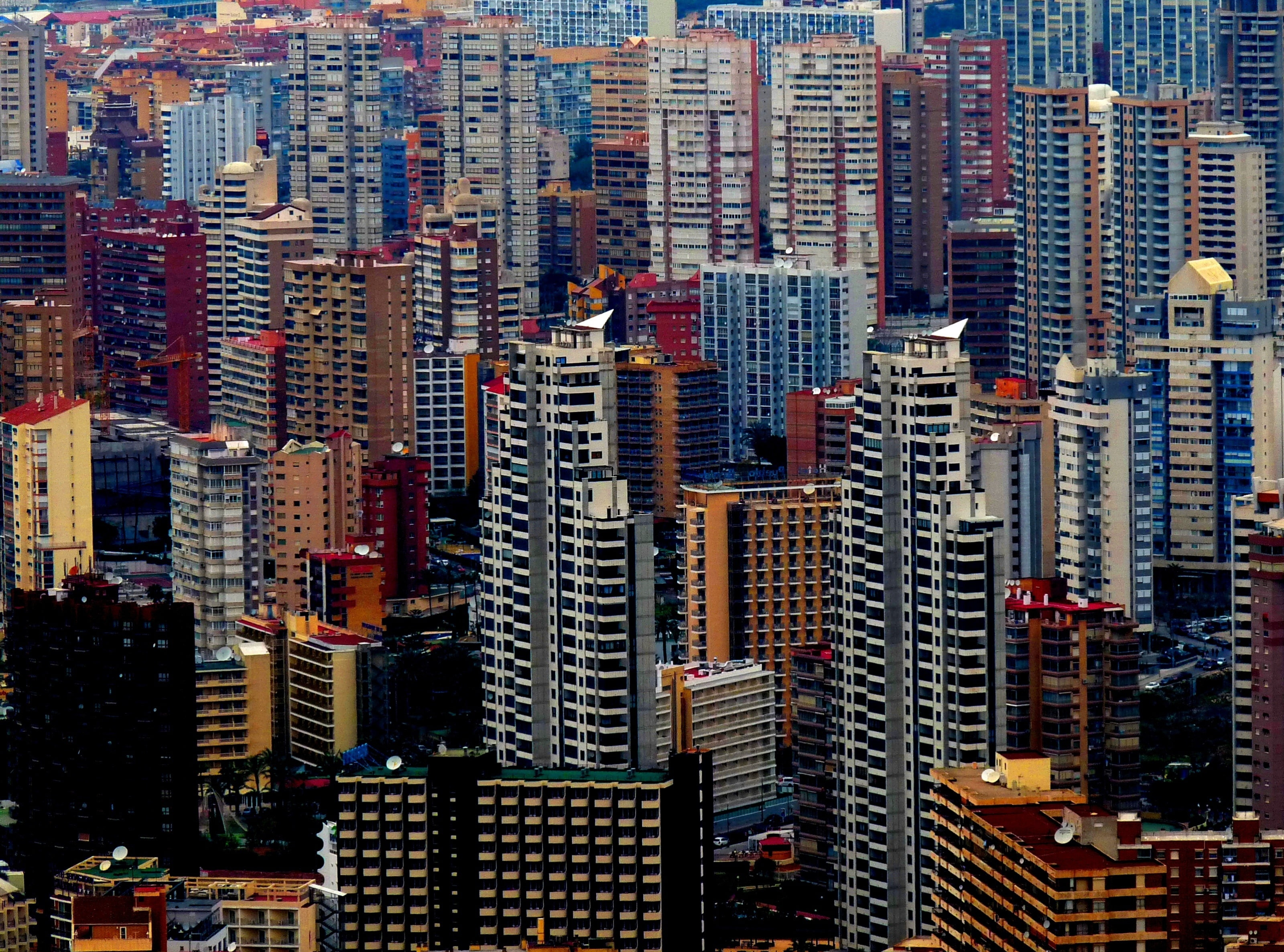 Colour, office building exterior, anawesomeshot, city life, Mountains, Contrast, no people, 2K, backgrounds, benidorm, downtown district, Distance, leshaines, HD Wallpaper