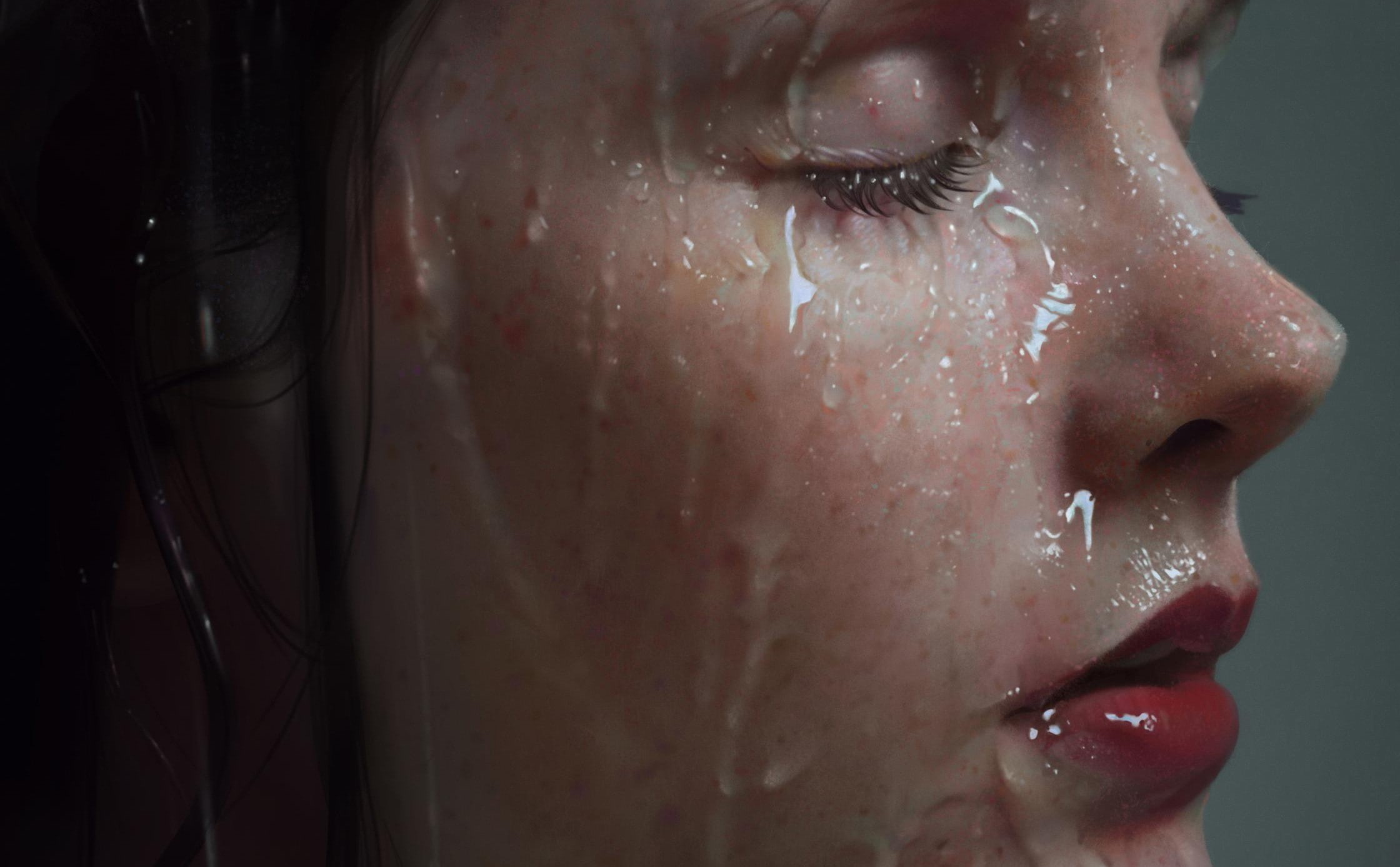 closed eyes, indoors, women, skin, midsection, human body part, wet body, young adult, lipstick, red lipstick, close-up, make-up, face, teenager, body part, HD Wallpaper