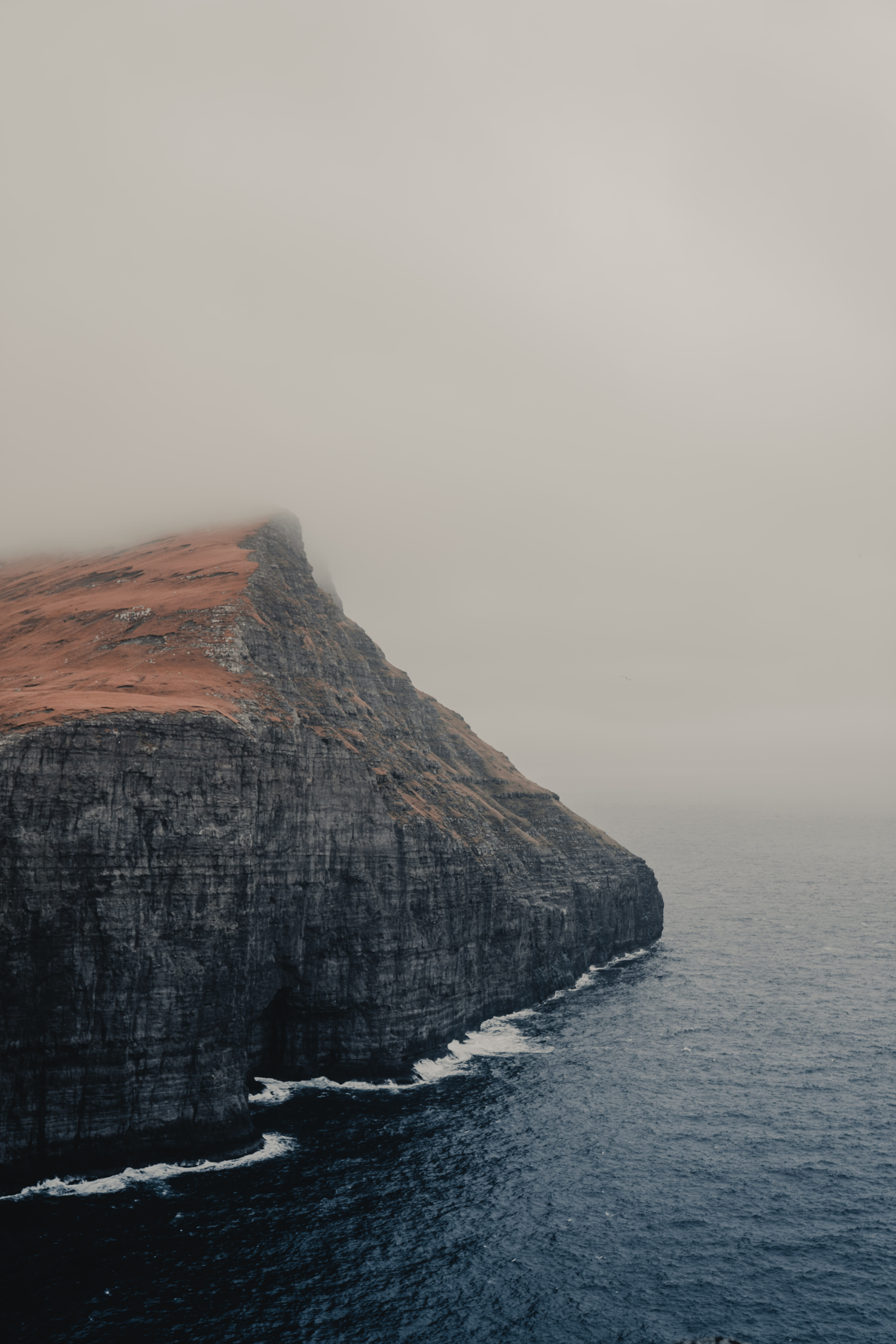 peninsula, fog, outdoors, beach, cave, land, cliffs, promontory, water, sea, scenery, slope, 8K, sky, idyllic, non-urban scene, cliff, rock, cove, rock - object, Phone HD Wallpaper