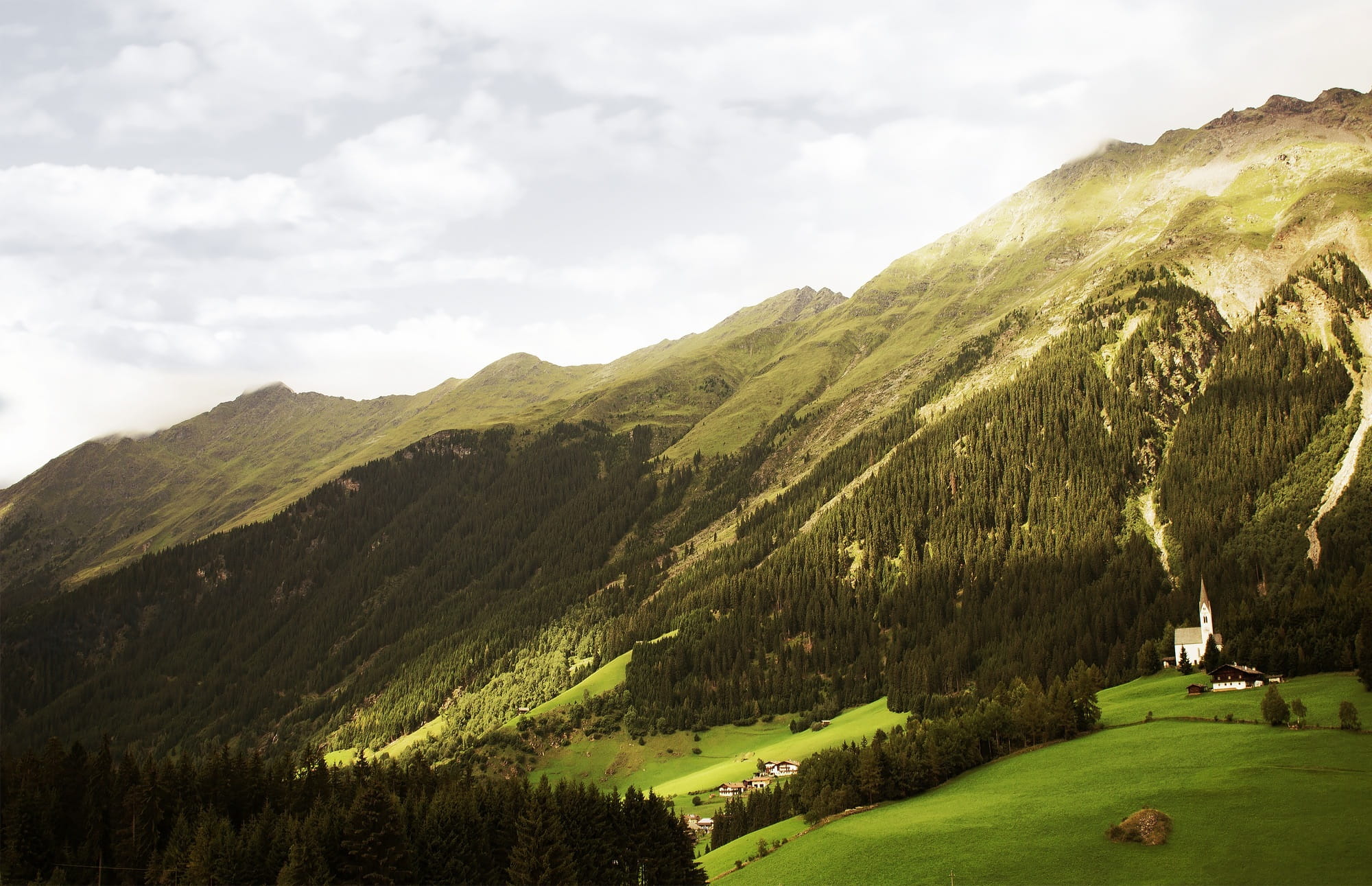 vegetation, village, outdoor, church, land, environment, meadow, cloud - sky, sunlight, clouds, green color, landscape, beauty in nature, tranquil scene, HD Wallpaper