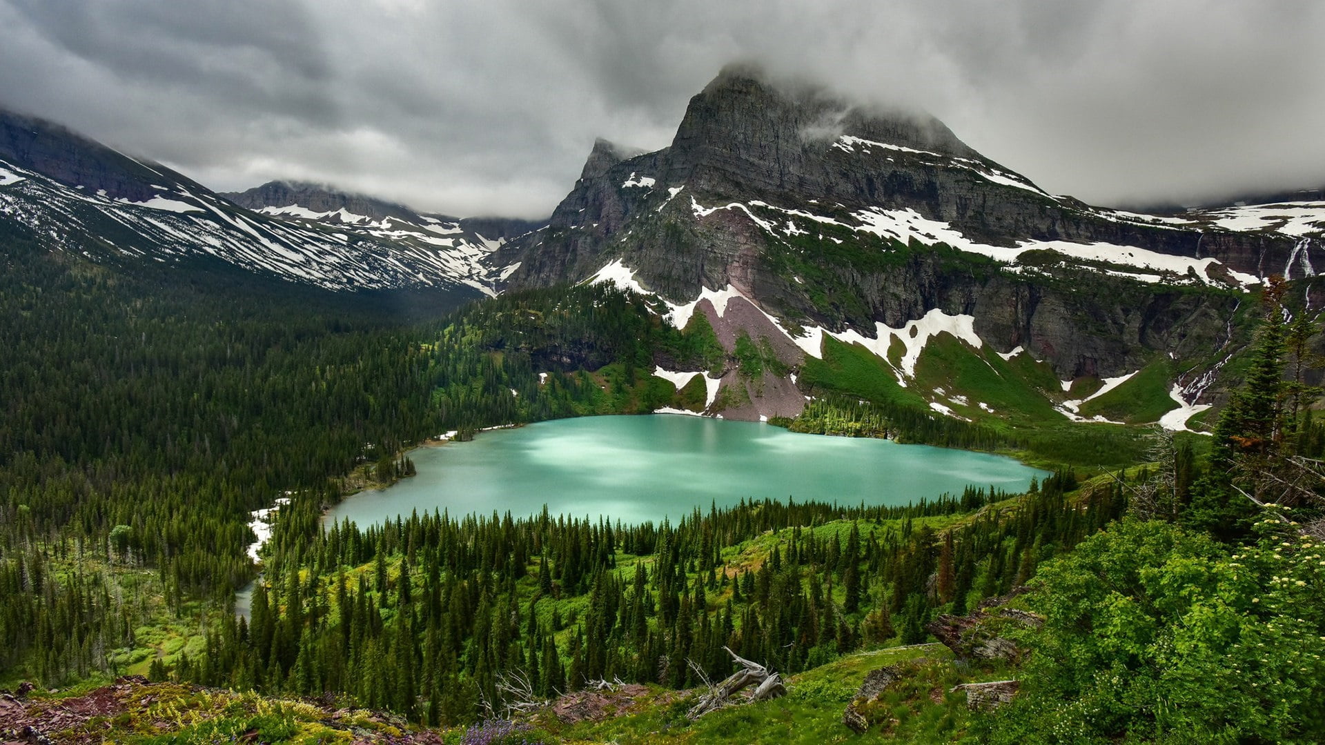 turquoise colored, scenics - nature, tranquility, mountain lake, forest, tree, pine woodland, reflection, outdoors, hill station, no people, landscape, HD Wallpaper
