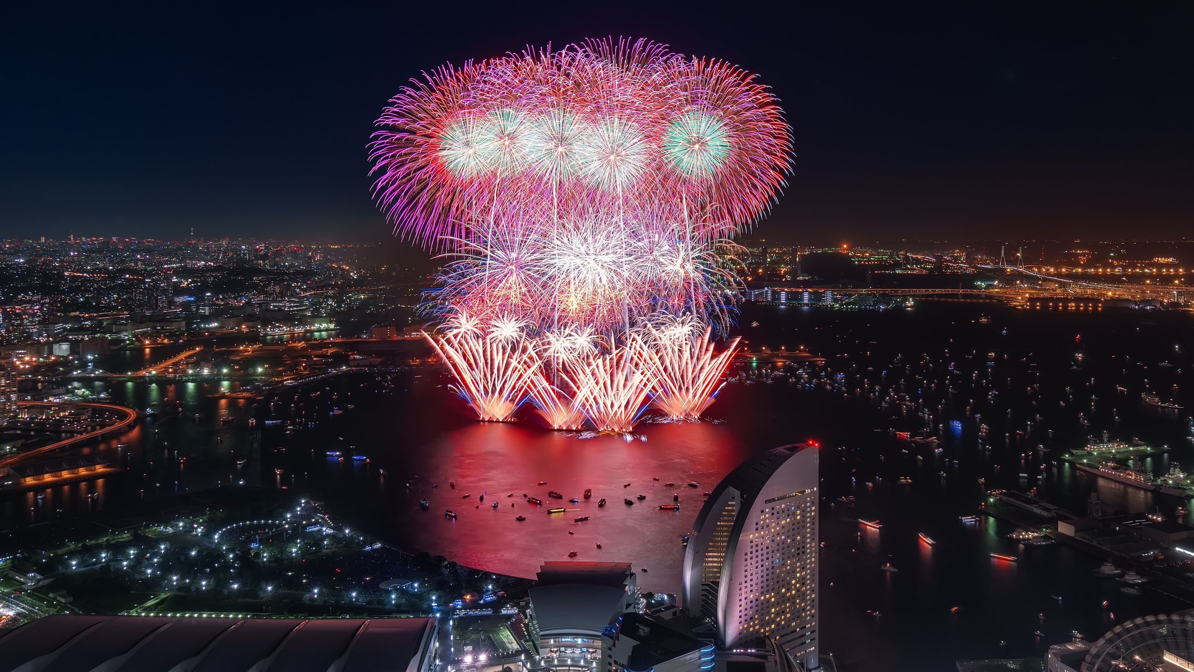 japan, fireworks, yokohama, 4K, HD Wallpaper