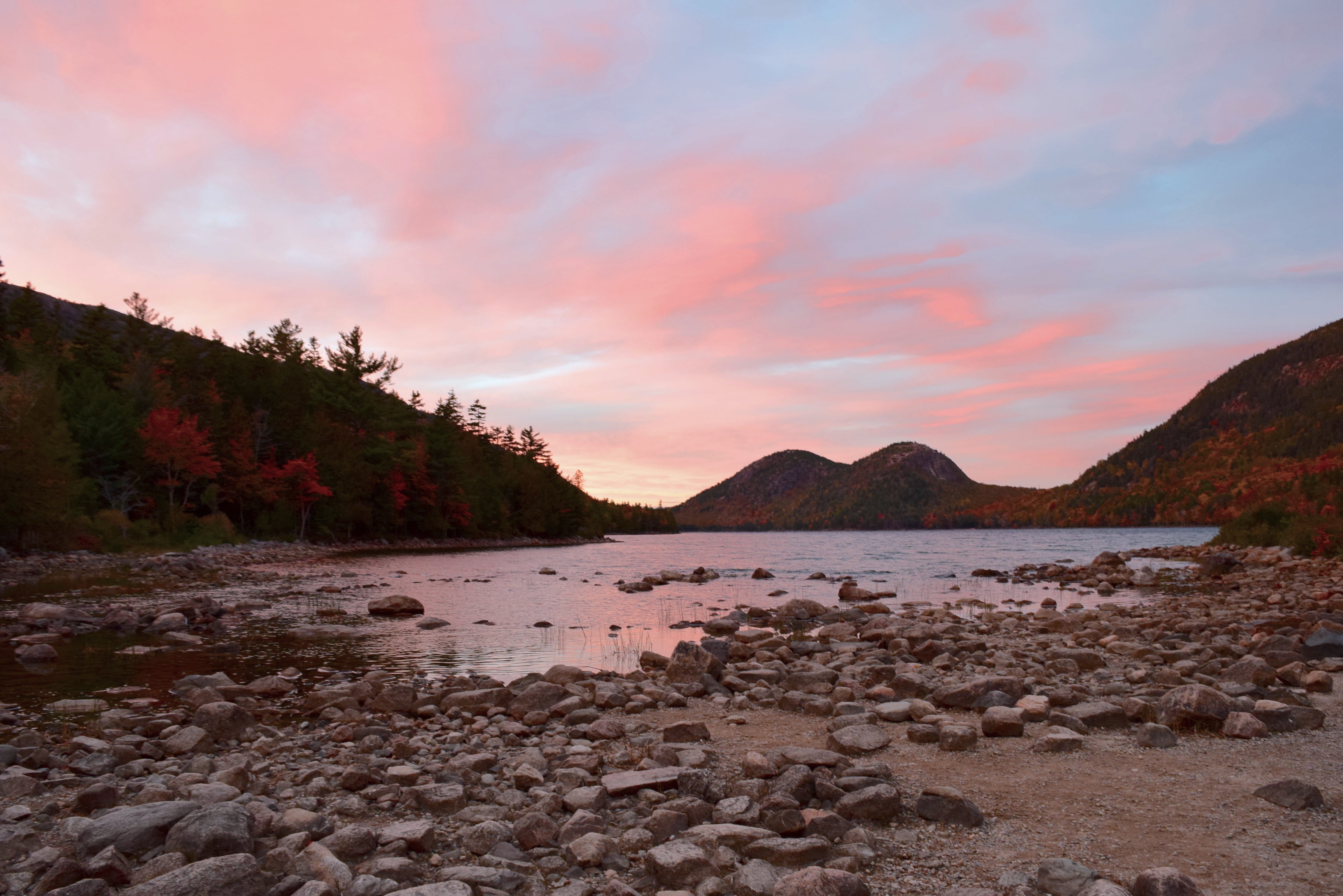 sky, natural, nature, autumn, clouds, pebble, red, land, beauty in nature, no people, dusk, rock, reflection, lake, cloud - sky, rock - object, scenics - nature, HD Wallpaper