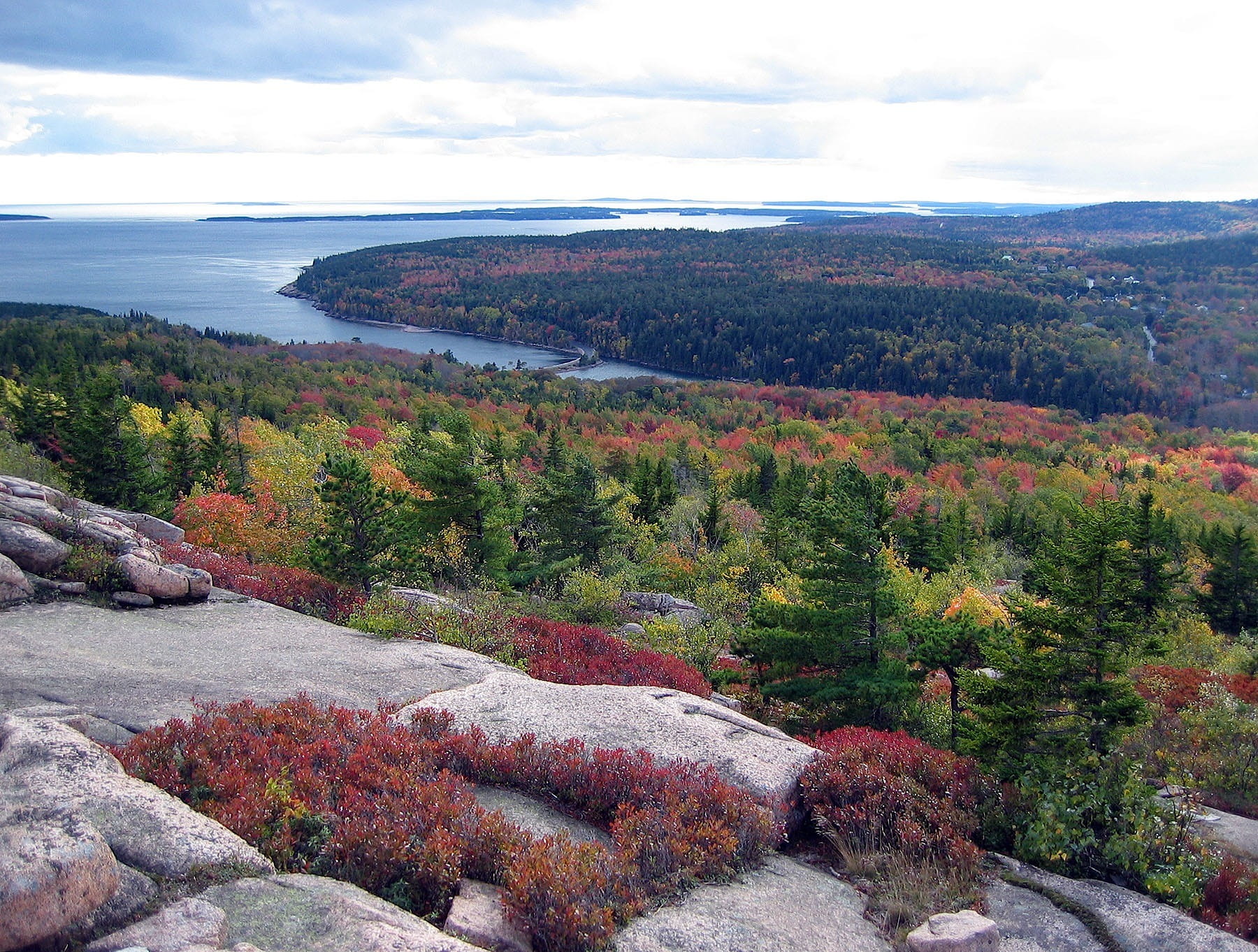 720P, maine, growth, day, foliage, near, idyllic, non-urban scene, mountain, plant, water, tranquility, clouds, rocks, trees, country, nature, tranquil scene, HD Wallpaper