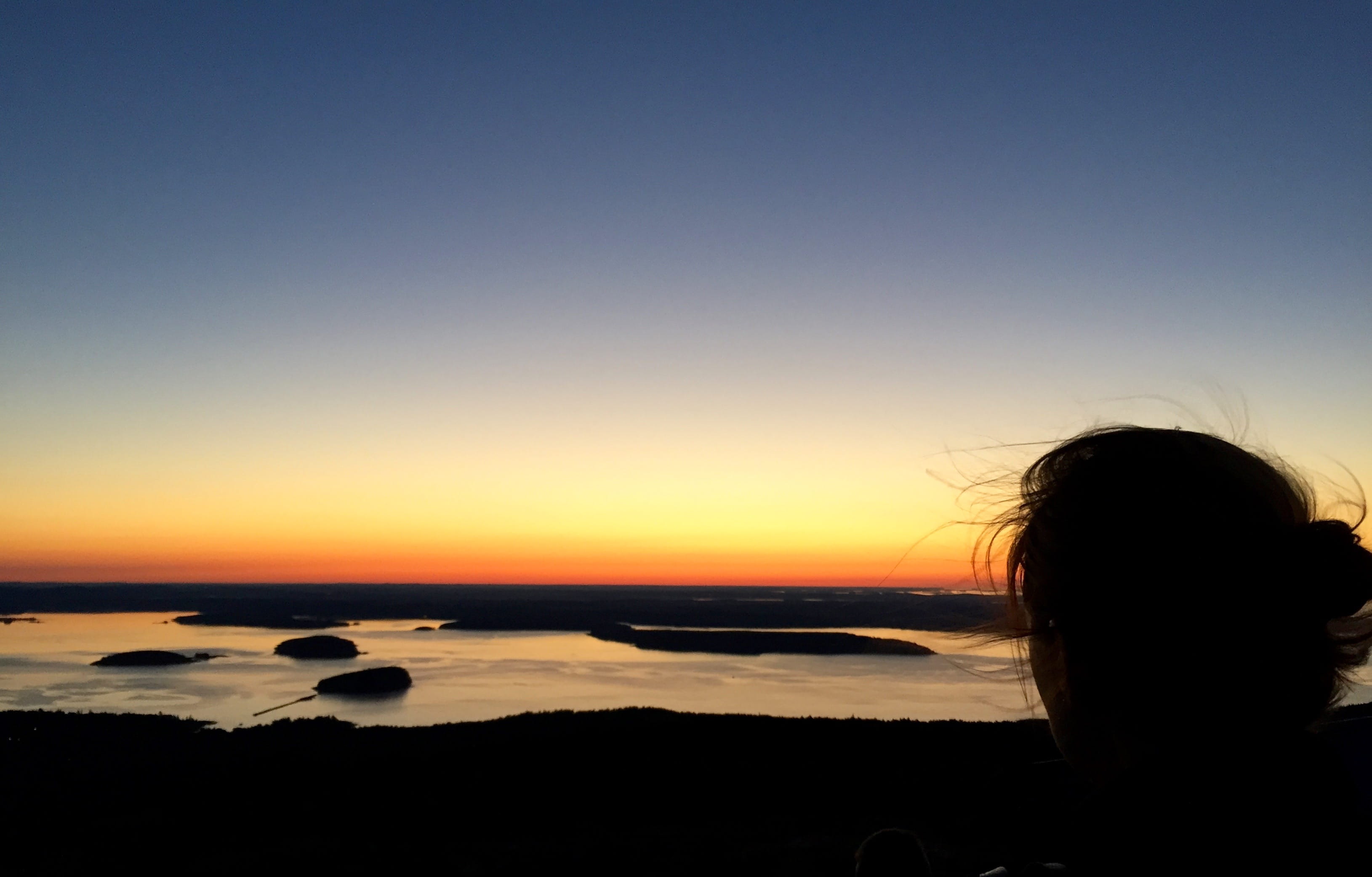 hairstyle, land, beauty in nature, sunrise, human hair, maine, sea, one person, sky, bar harbor, 2K, adult, beach, clear sky, tranquility, looking at view, HD Wallpaper