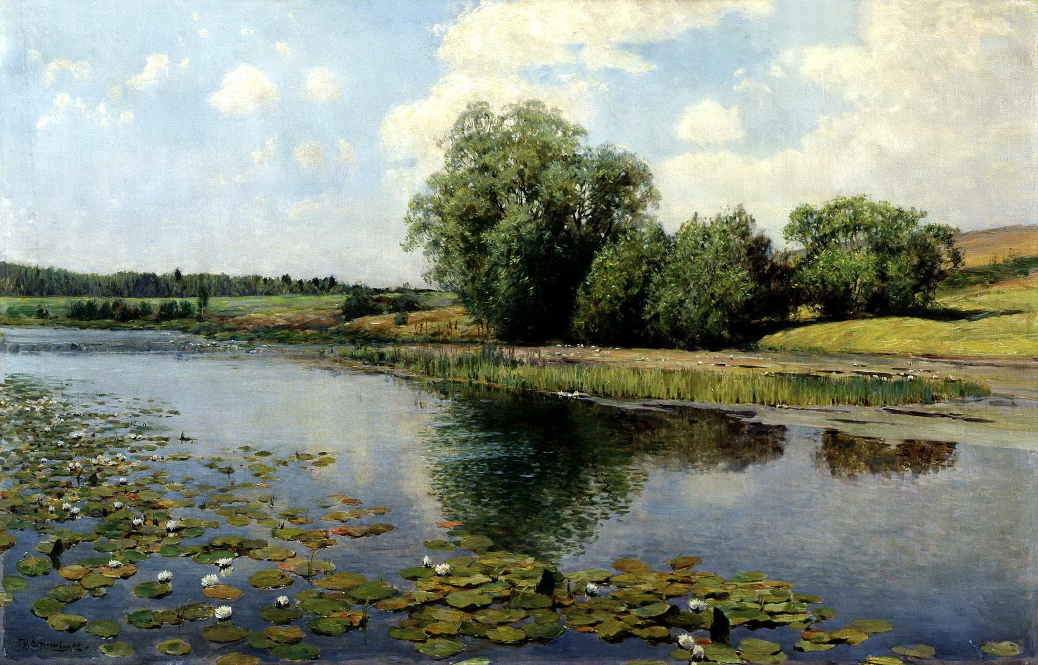 nature, artwork, lily pads, reflection, classic art, 1080P, Ilya Ostroukhov, painting, river, HD Wallpaper