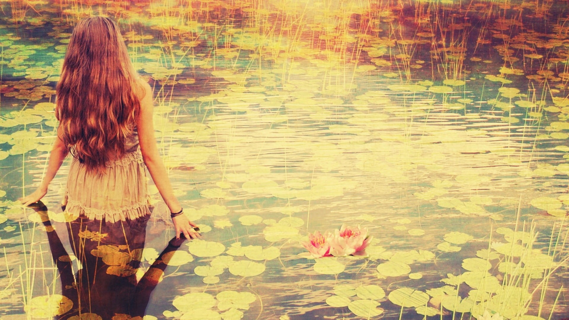 real people, day, water, lifestyles, hairstyle, lily pads, beauty in nature, human hair, women outdoors, hair, adult, outdoors, standing, brown hair, plant, HD Wallpaper