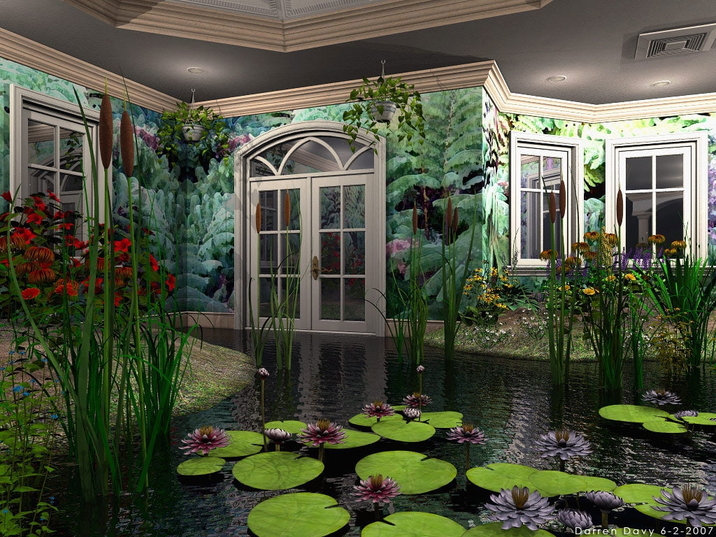 hd, door, cattails, indoor, abstract, greenhouse, windows, 480P, nature, water, green, lily, plants, lily pads, flowers, pads, HD Wallpaper