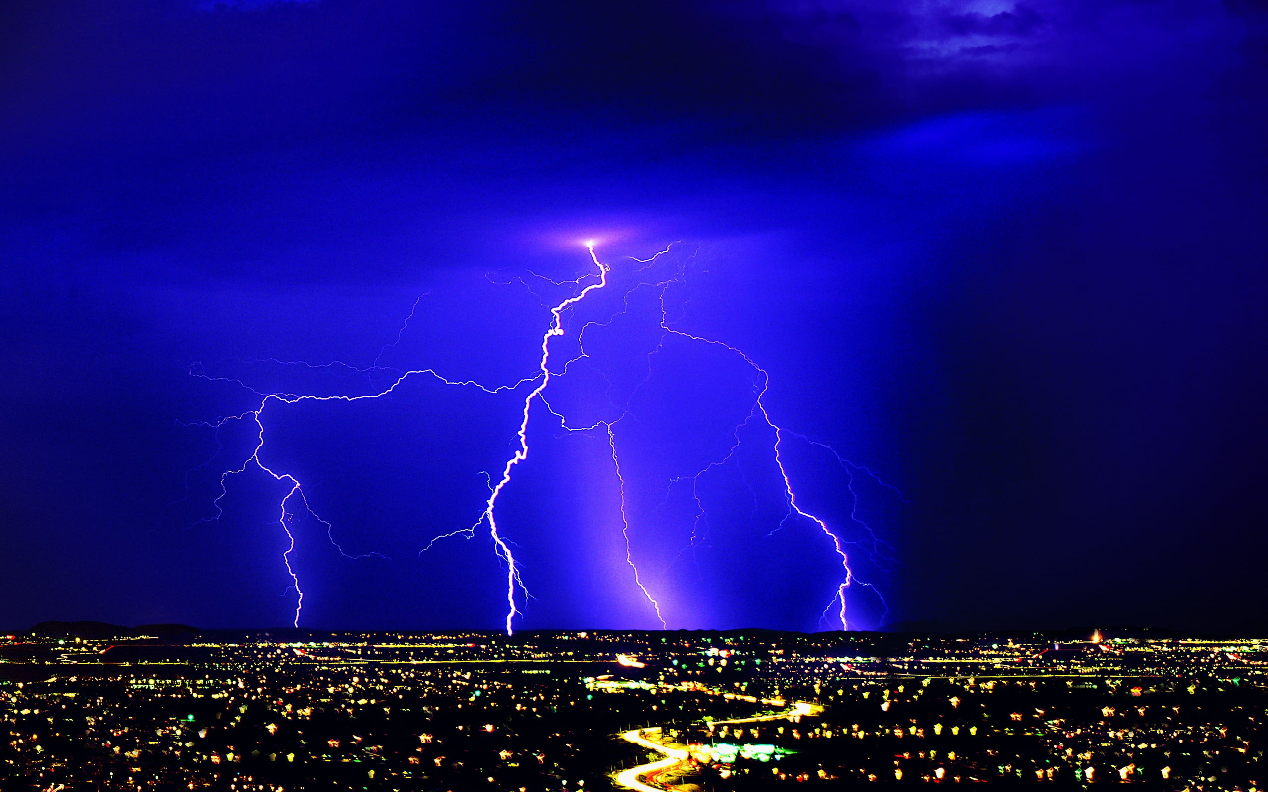night, thunderstorm, cloud - sky, beauty in nature, cityscape, laptop, purple, communication, built structure, ominous, sign, gray, city, power, outdoors, HD Wallpaper