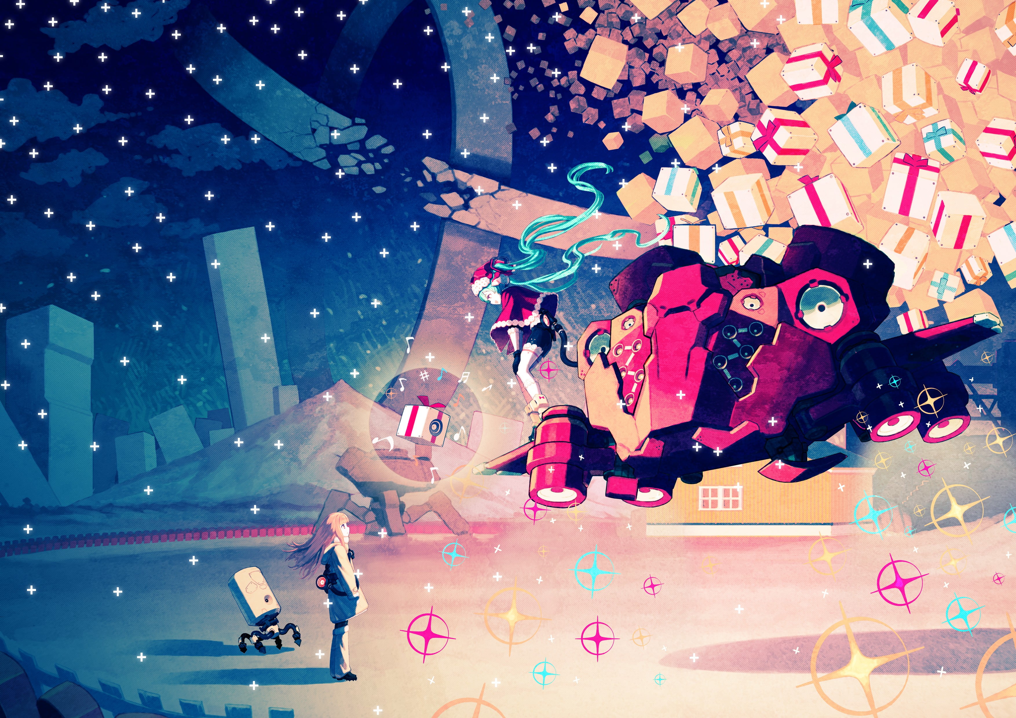people, backgrounds, arts culture and entertainment, emotion, Vocaloid, night, women, spaceship, red, party - Social Event, fan art, abstract, nightlife, HD Wallpaper