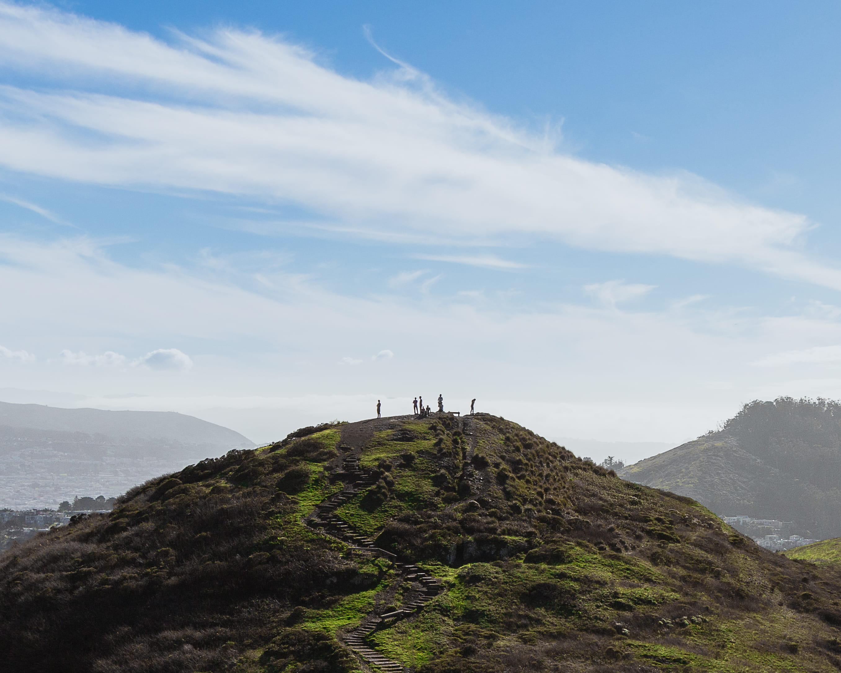 tranquil scene, san francisco, outdoors, built structure, tranquility, sky, person, green, land, sf, bay area, day, people, clouds, non-urban scene, twin, HD Wallpaper