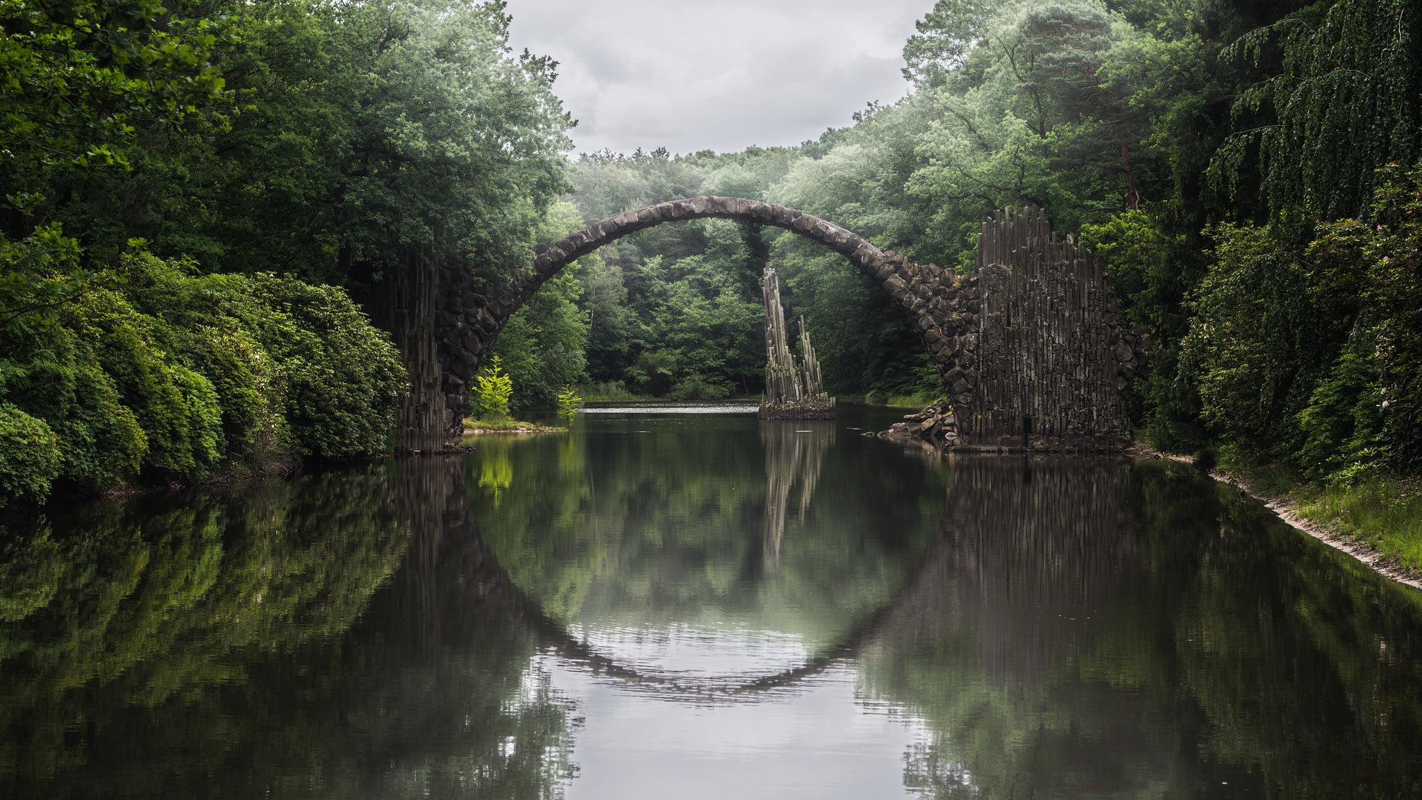 lake, built structure, the bridge, 1080P, scenics - nature, Rocketspace, water, Park, tranquil scene, trees, tree, plant, green, reflection, no people, HD Wallpaper