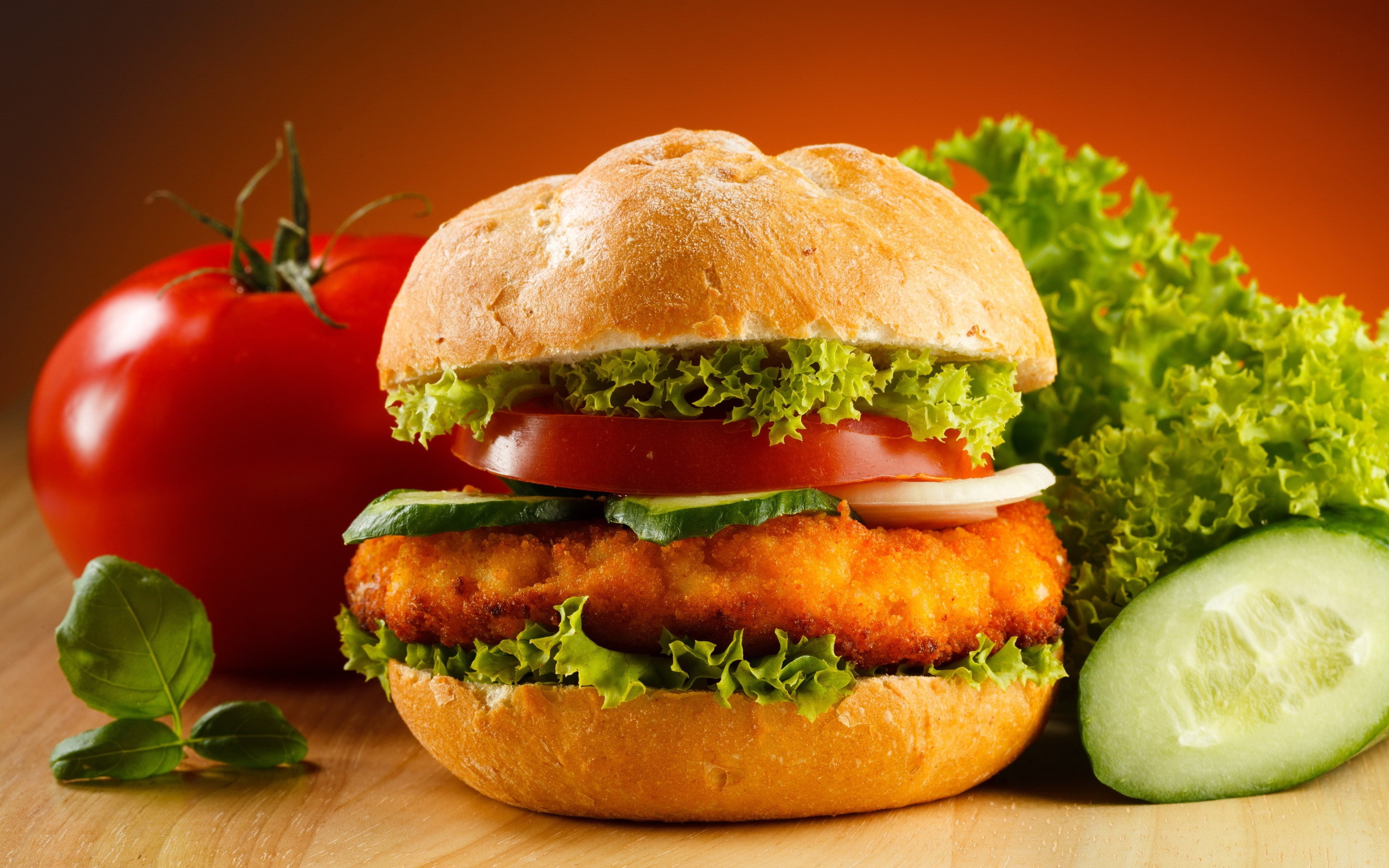 burger, tomatoes, food, 2K, HD Wallpaper