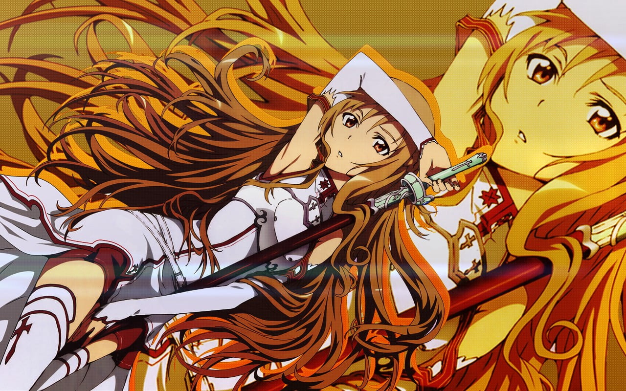 close-up, sculpture, architecture, wall - building feature, Yuuki Asuna, anime, art and craft, pattern, creativity, wearing, ornate, craft, mural, built structure, HD Wallpaper