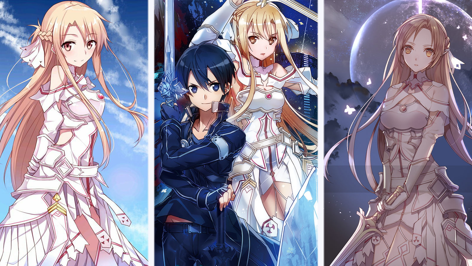  yellow, Sword Art Online, collage, female, anime, 720P, Asuna Yuuki, Kirito (Sword Art Online), haired, Sword Art Online: Alicization, character, HD Wallpaper