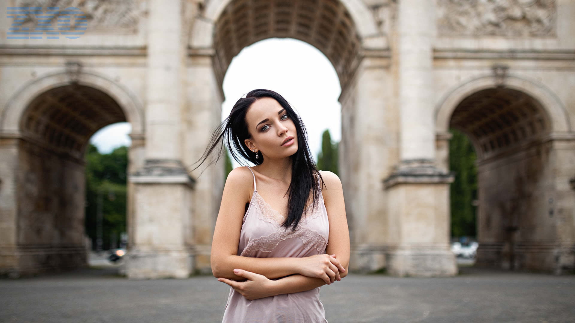 waist up, architecture, travel destinations, Angelina Petrova, beautiful woman, history, eyes, hairstyle, contemplation, women, hair, adult, built structure, HD Wallpaper