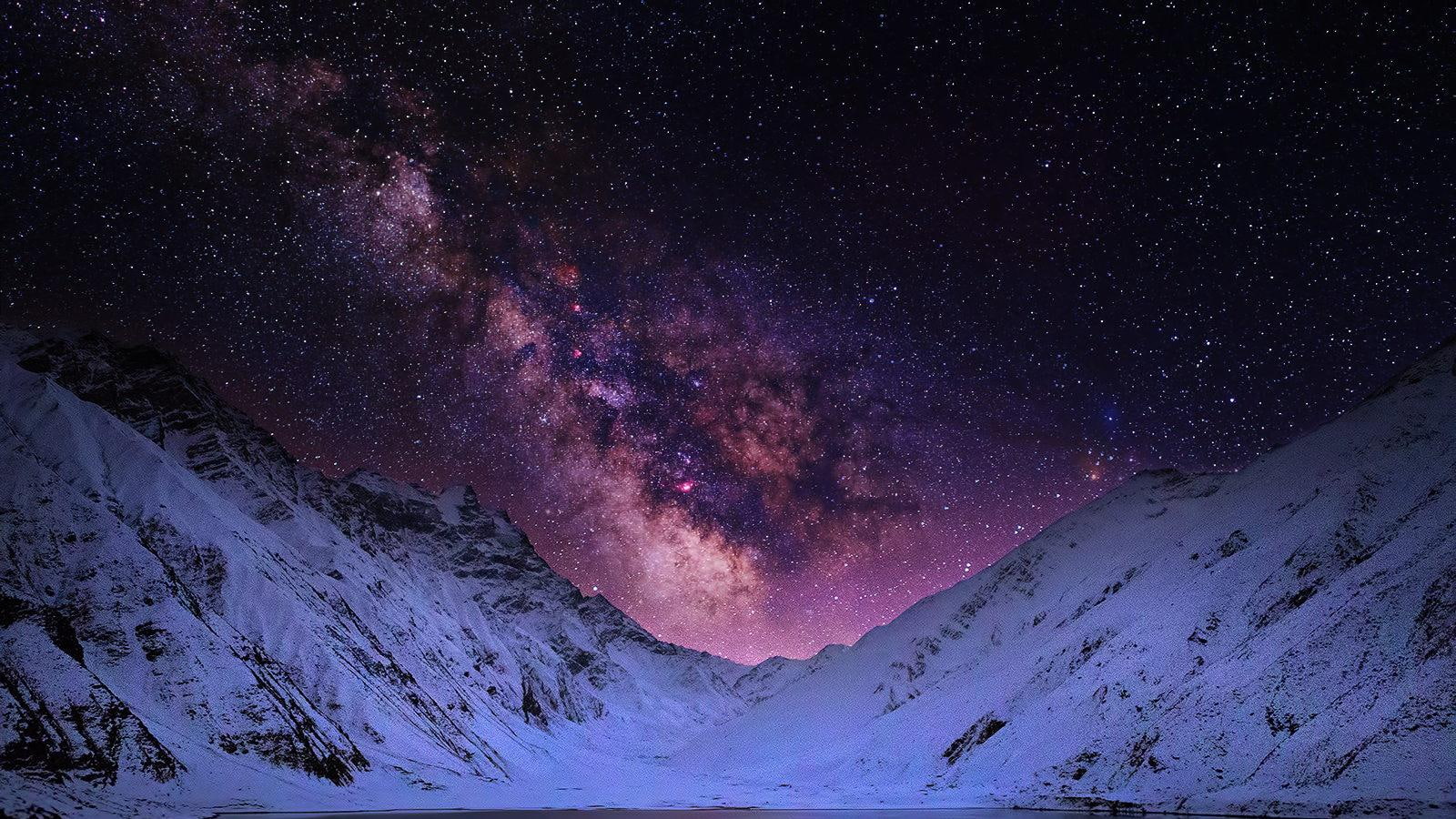 lake, sky, cold, astronomy, beauty in nature, 720P, snow, winter, purple, star - space, scenics - nature, space, nature, night, ul, environment, snowcapped mountain, HD Wallpaper
