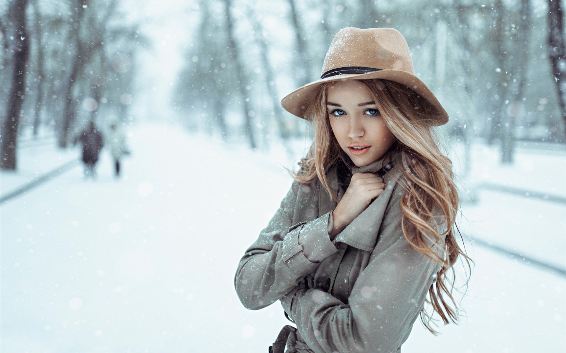 1080P, Winter, Snow, Hat, Cold, Girl, HD Wallpaper