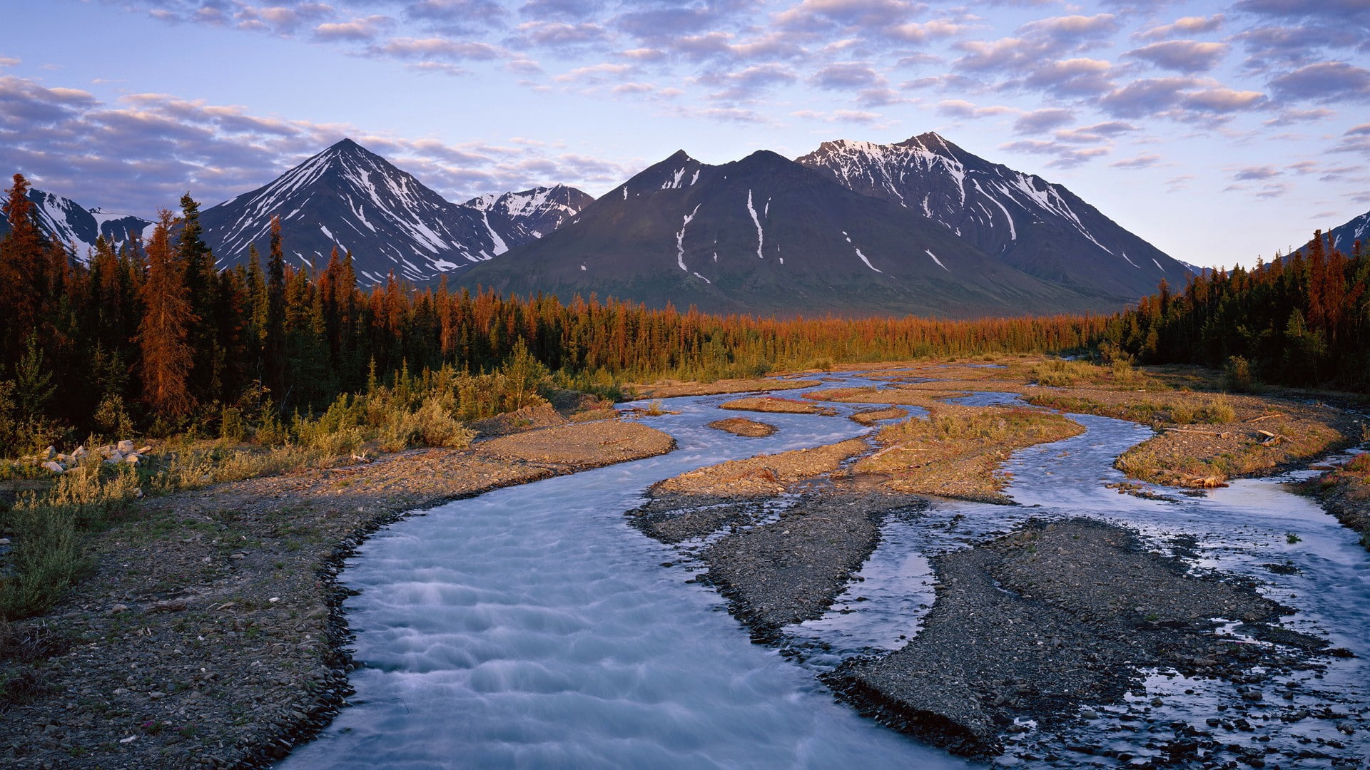 clouds, river, forest, s, Nature s, Best s, 1080P, Sunset, sky, mountains, HD Wallpaper