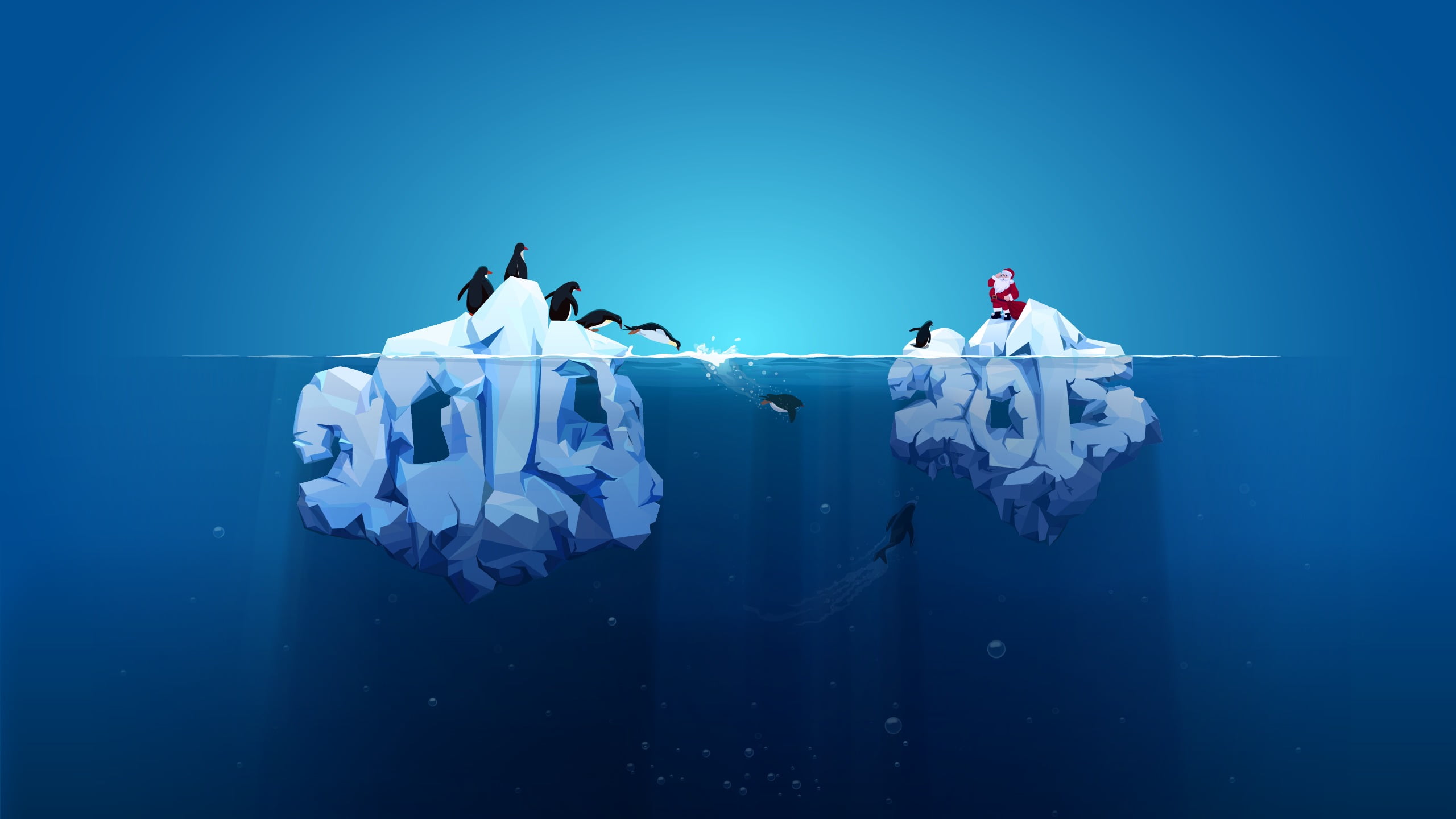 santa, jump, group of people, togetherness, males, split view, artwork, people, cooperation, minimalism, nature, adult, male likeness, 2K, blue, HD Wallpaper