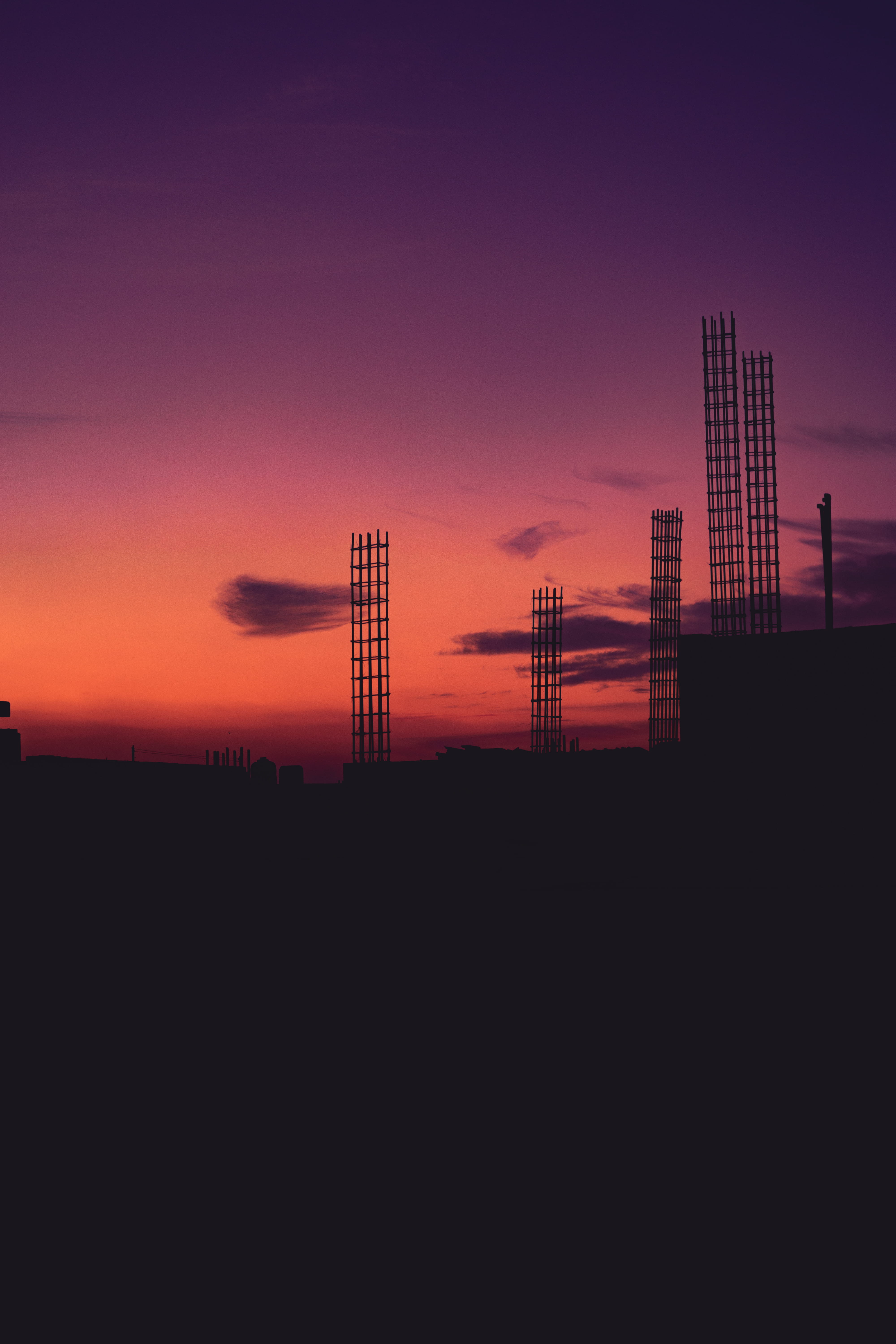 outdoors, 5K, sky, tranquil scene, silhouette, power supply, cloud - sky, sunset, technology, nature, golden, dusk, beauty in nature, unfinished, copy space, Phone HD Wallpaper