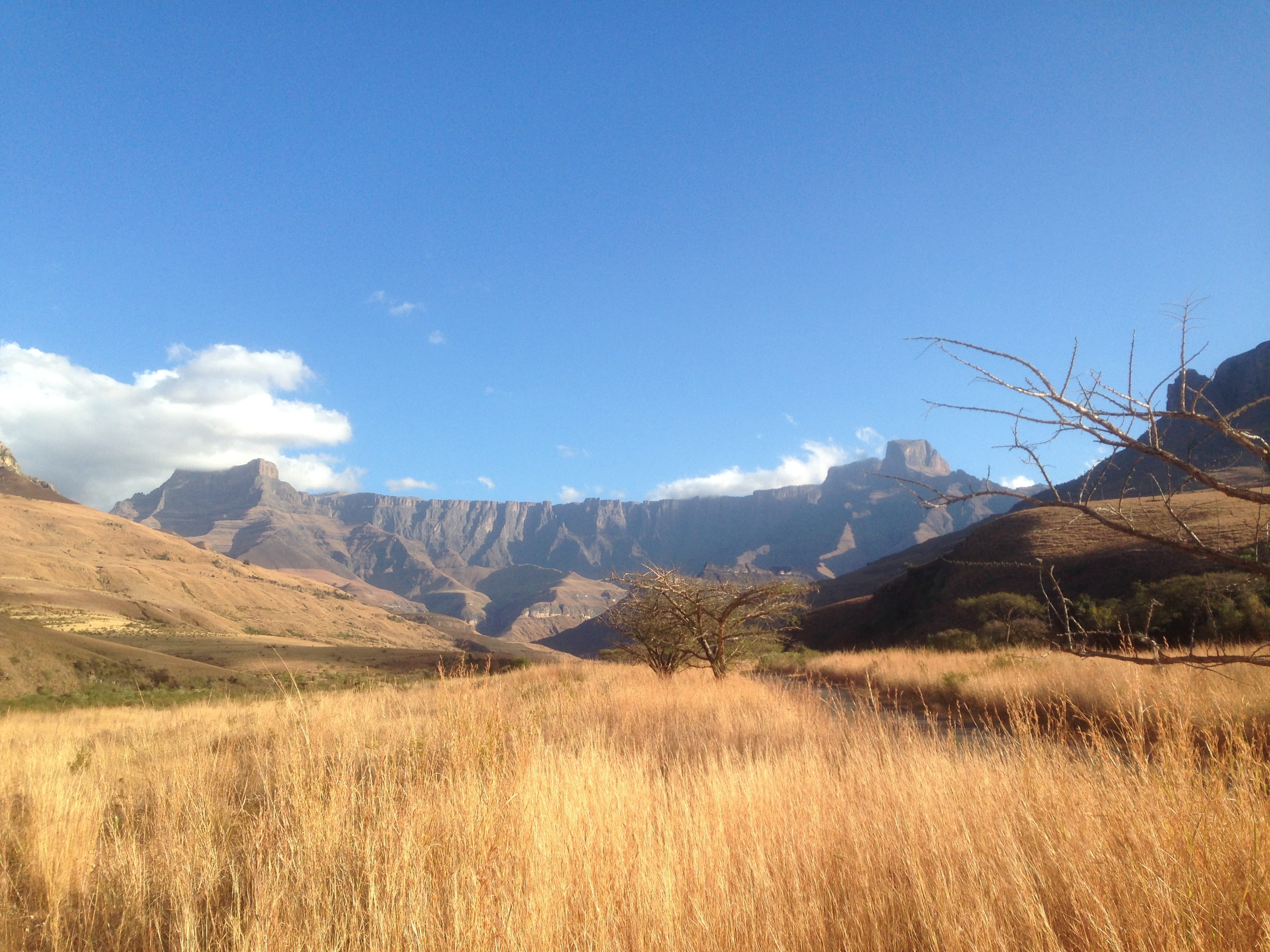 mountain, 2K, field, drakensberg, day, mountains, hike, south africa, amphitheater, tranquility, land, beauty in nature, mountain range, tranquil scene, HD Wallpaper