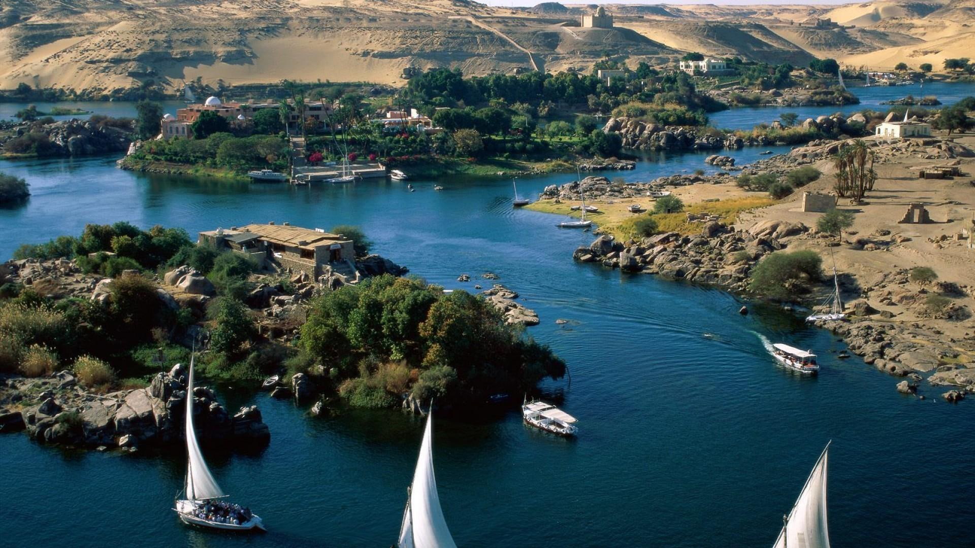 river, egypt, houses, nile, beautiful, nature and landscapes, 1080P, boats, islands, HD Wallpaper