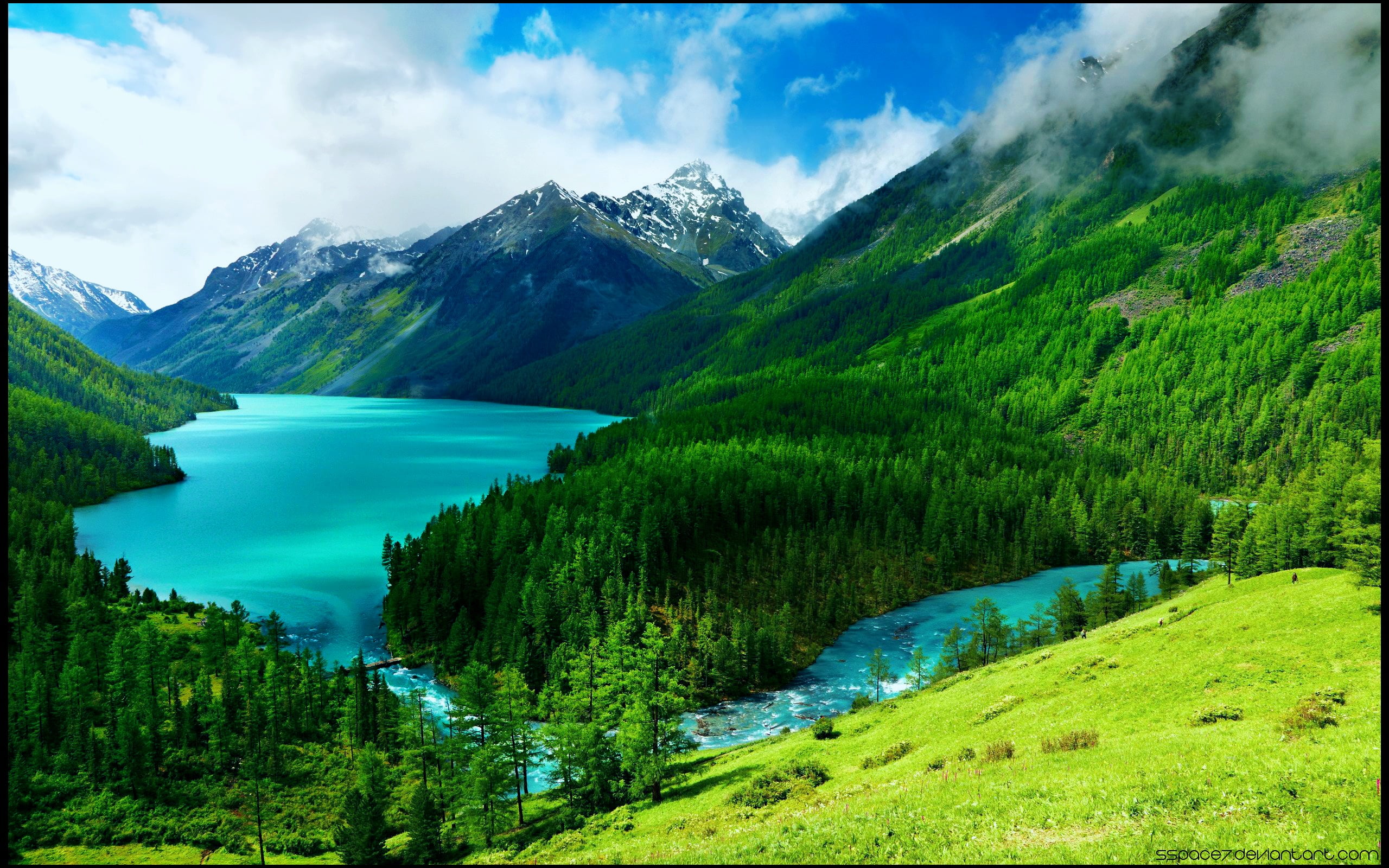 cloud - sky, 2K, idyllic, river, environment, day, beauty in nature, landscape, mountain, sky, no people, non-urban scene, scenics - nature, plant, mountain range, HD Wallpaper
