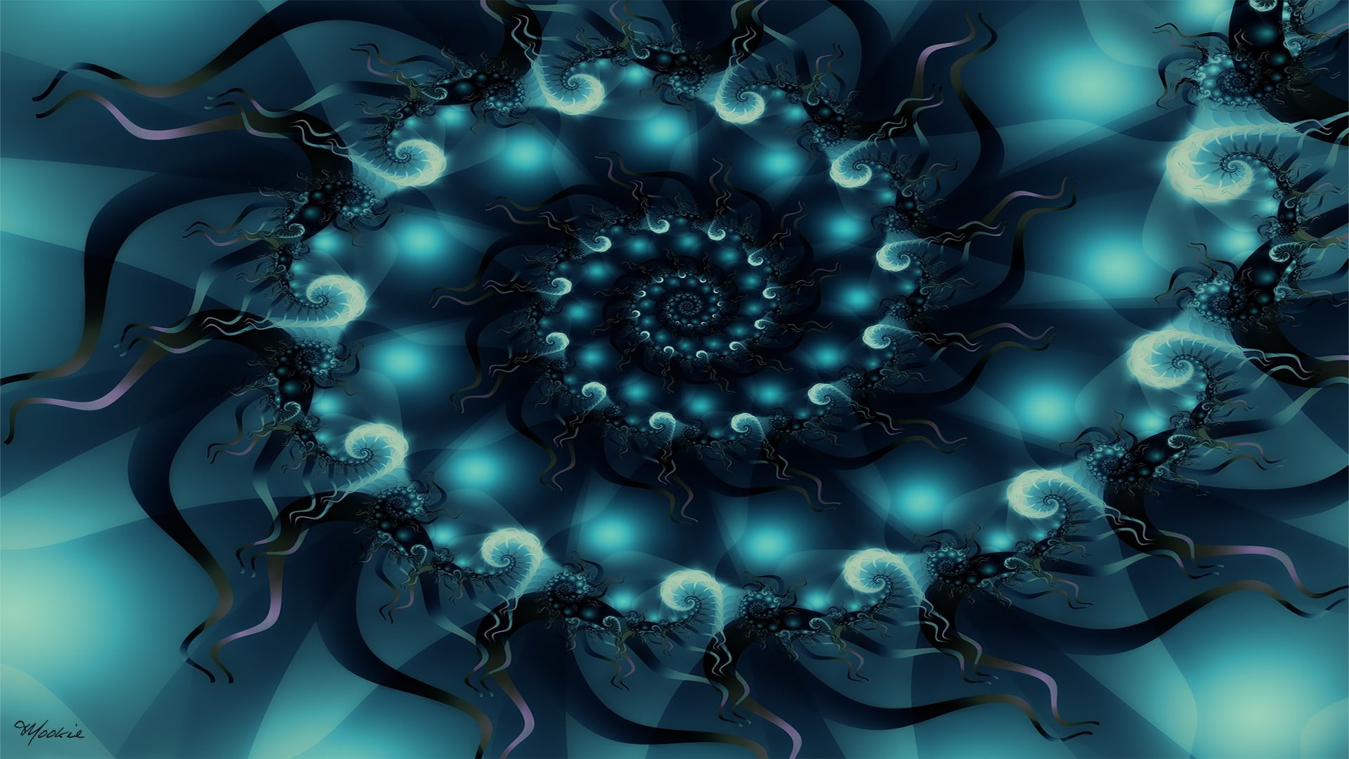 spiral, water, white, pattern, design, floral, 1080P, technology, full frame, shape, wreath, blue, no people, metal, craft, art and craft, science, representation, HD Wallpaper