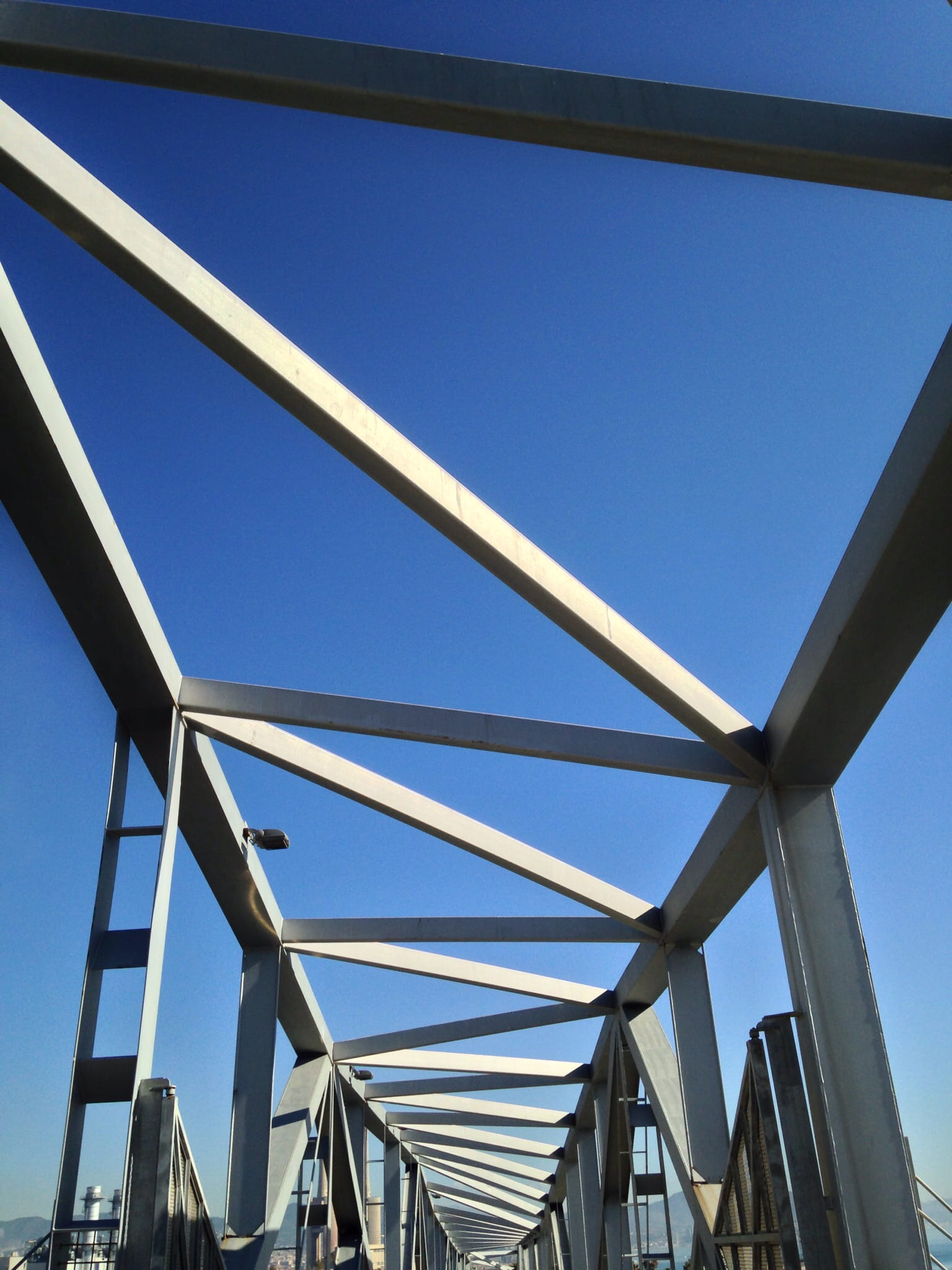barcelona, bridge - man made structure, girder, outdoors, low angle view, blue, concept, architecture, building exterior, deep, sky, built structure, no people, Phone HD Wallpaper