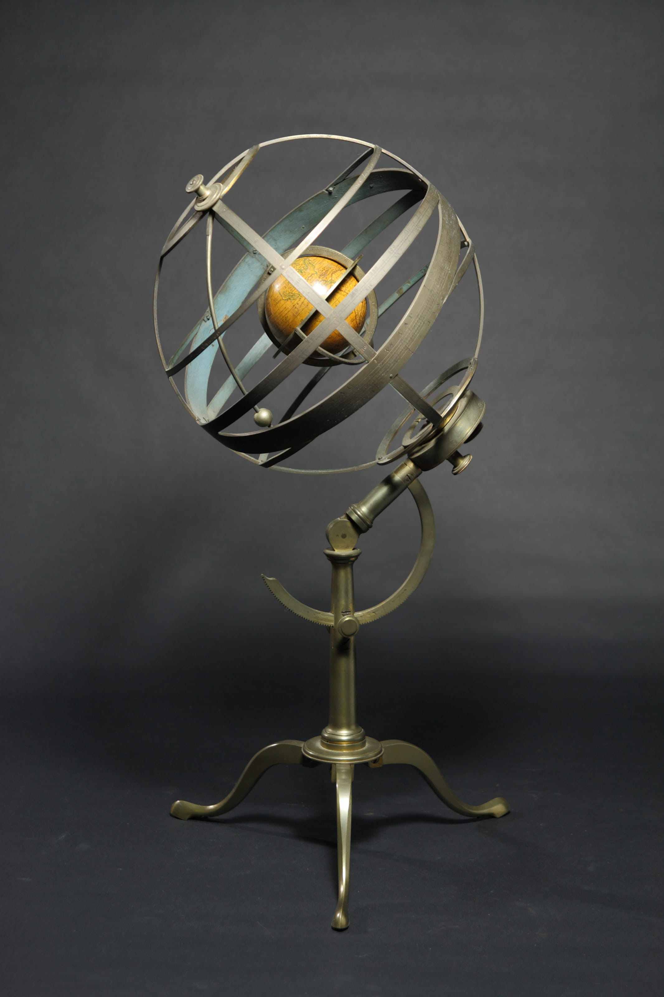 studio shot, armillary sphere, close-up, metal, no people, colored background, antique tools, single object, vintage, gray background, spotlight, still life, Phone HD Wallpaper