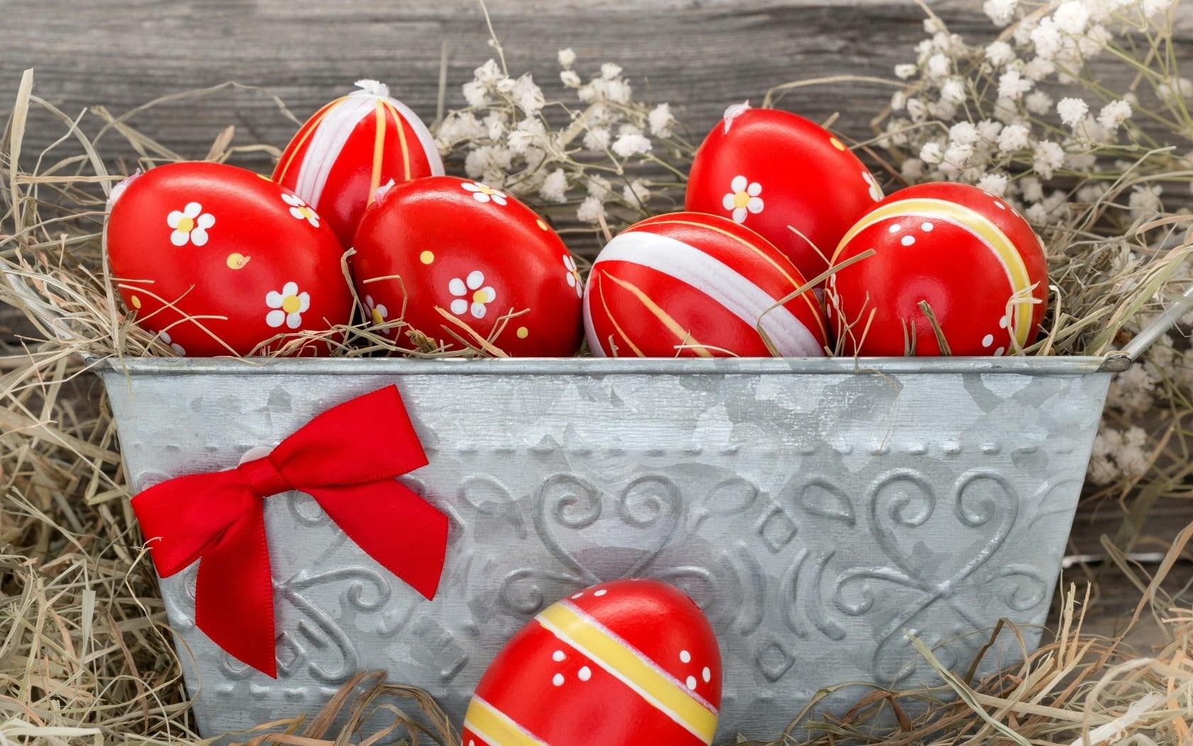 floral, 720P, flowers, eggs, easter, white, egg, red, rectangular, decors, grey, yellow, container, HD Wallpaper