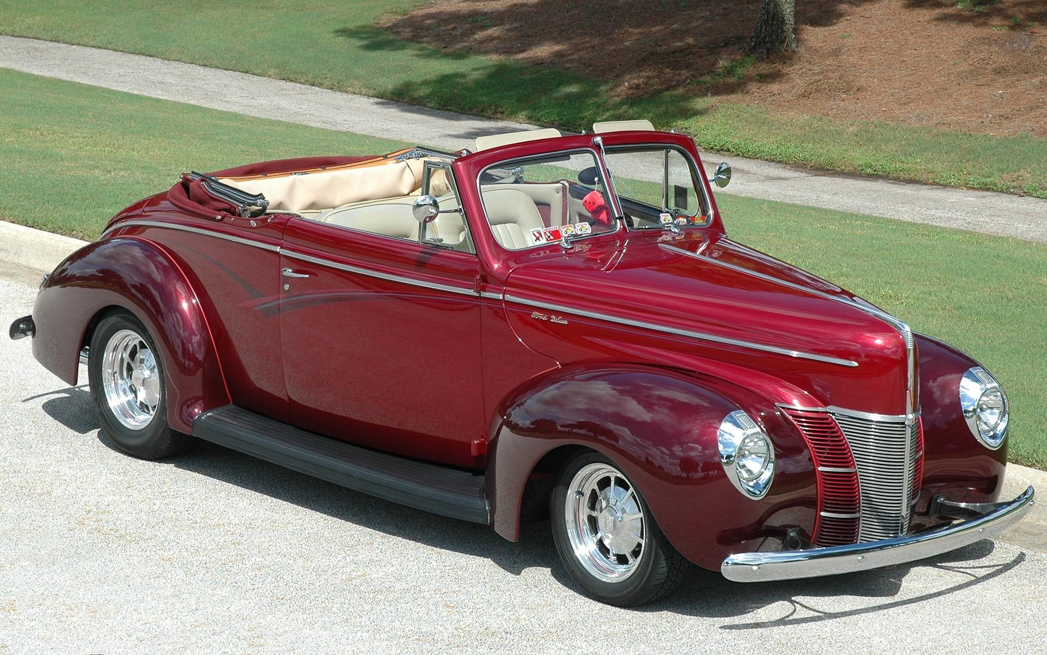 convertible, 1080P, antique, 1940, ford, classic, hotrod, vintage, custom, street, HD Wallpaper