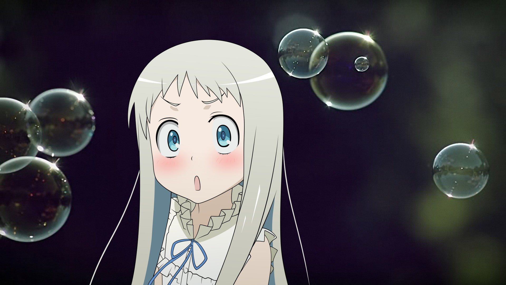 moon, outdoors, transparent, vulnerability, bubble wand, mid-air, no people, female likeness, Honma Meiko, night, 1080P, fragility, focus on foreground, HD Wallpaper
