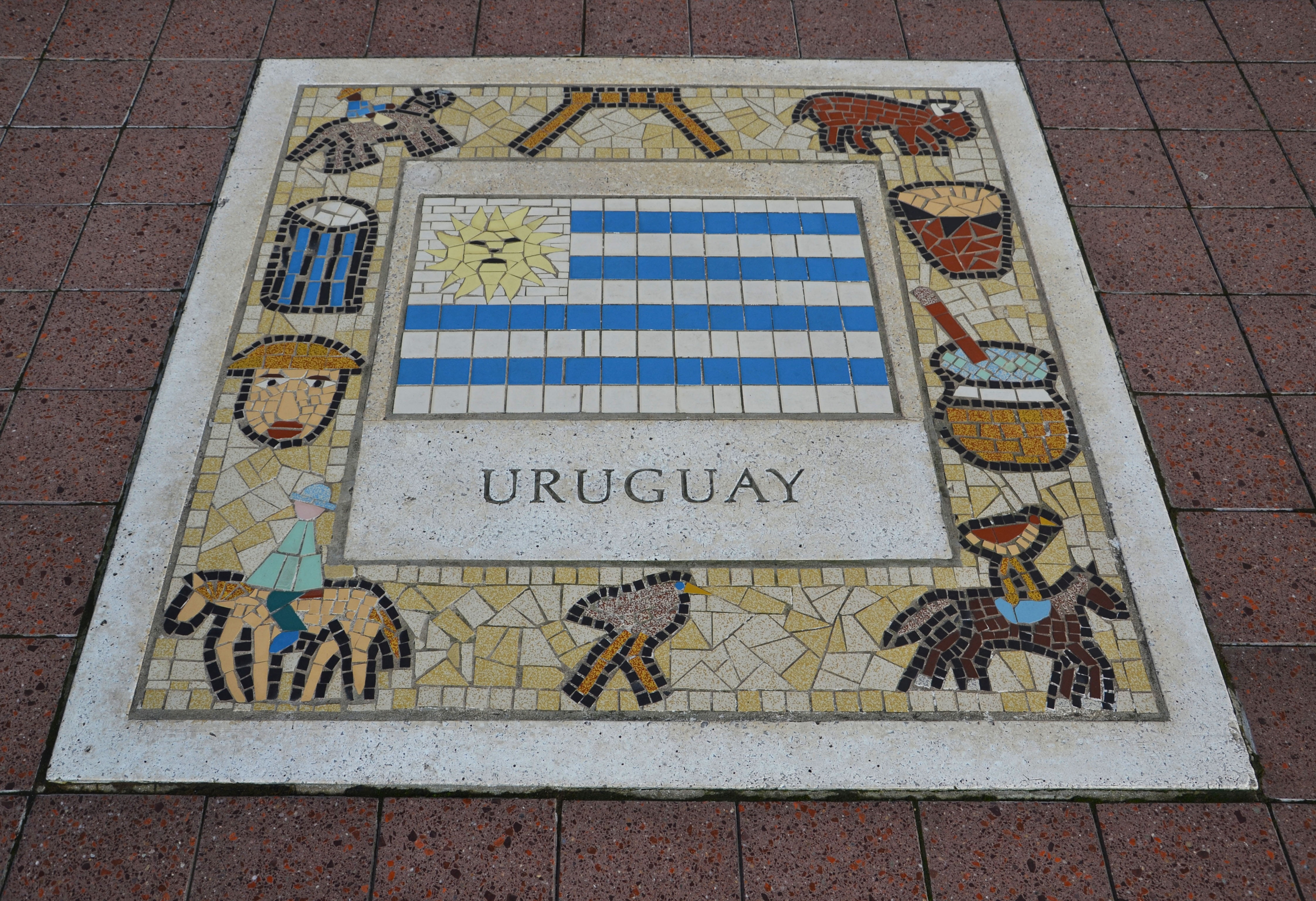 text, team, high angle view, no people, 4K, sidewalk, script, message, uruguay, soccer, sign, non-western script, emblem, country, mosaic, tiled floor, HD Wallpaper