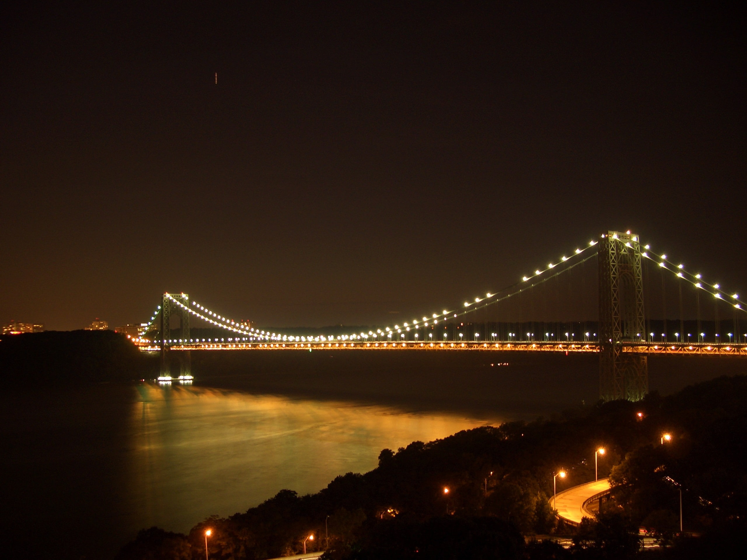 night, transportation, illuminated, city, outdoors, bridge - man made structure, 2K, built structure, suspension bridge, architecture, travel destinations, HD Wallpaper