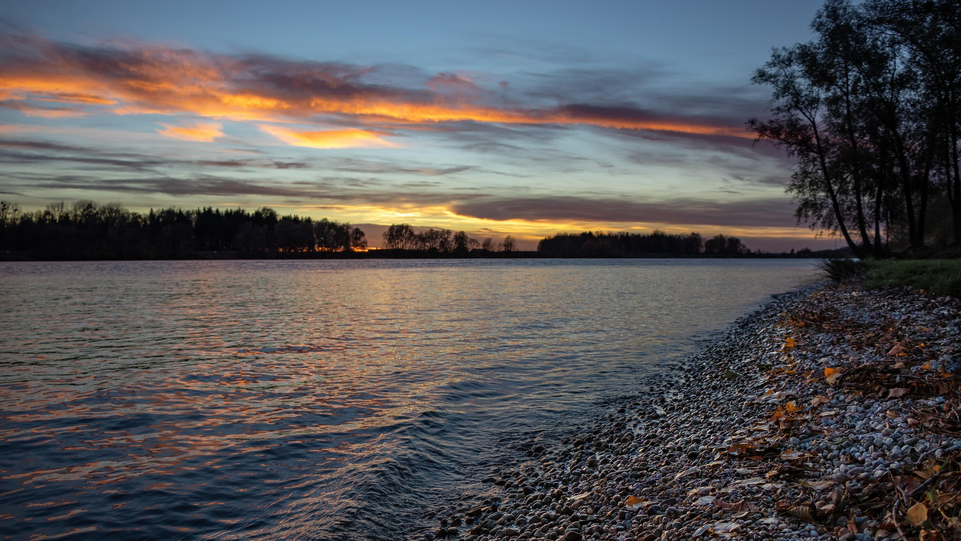 river, 4K, cloud, dawn, evening, sunset, danube, shore, HD Wallpaper