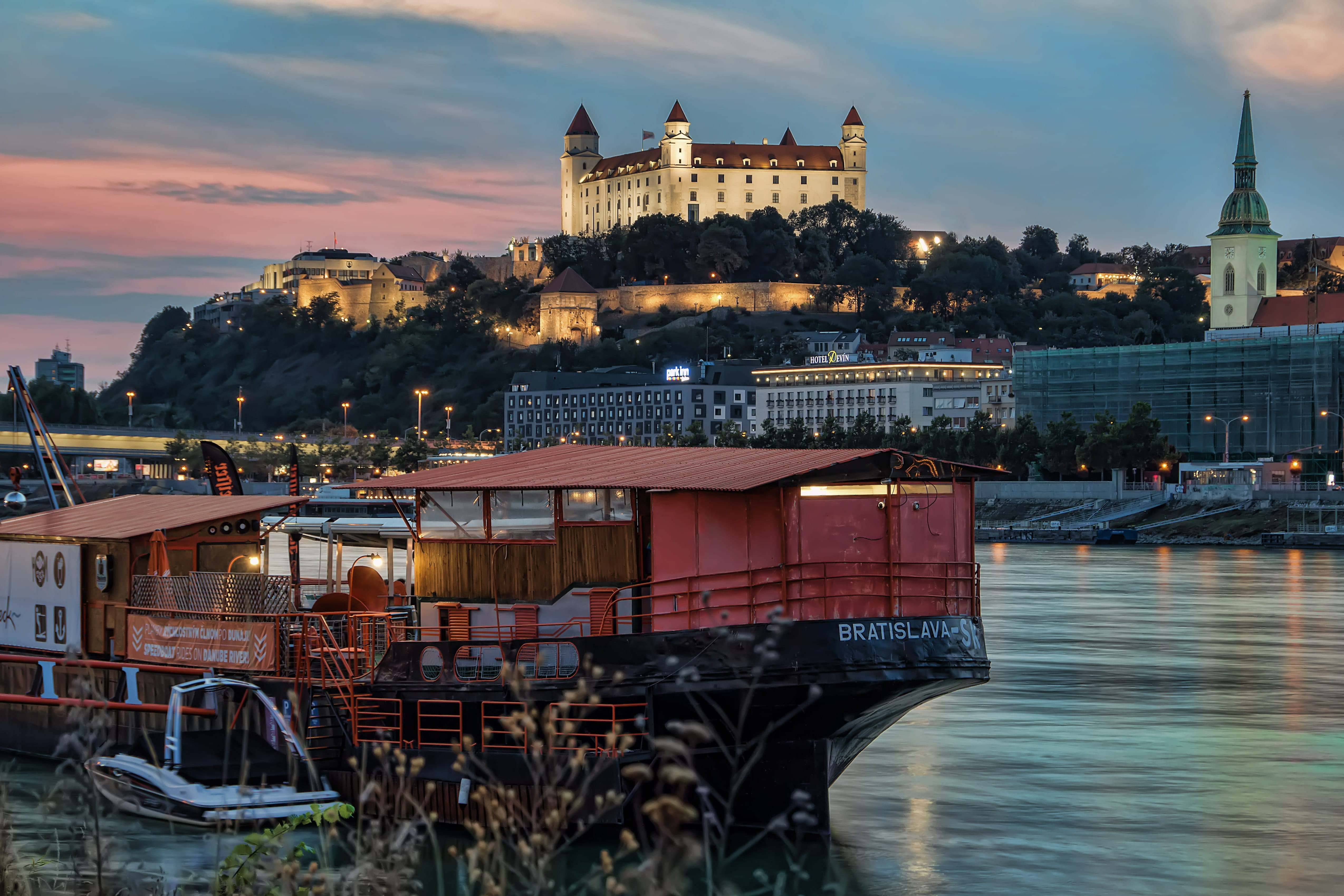 danube, cityscape, slovakia, tourism, cloud - sky, bridge, travel, bridge - man made structure, no people, in the evening, bratislava, outdoors, building, HD Wallpaper