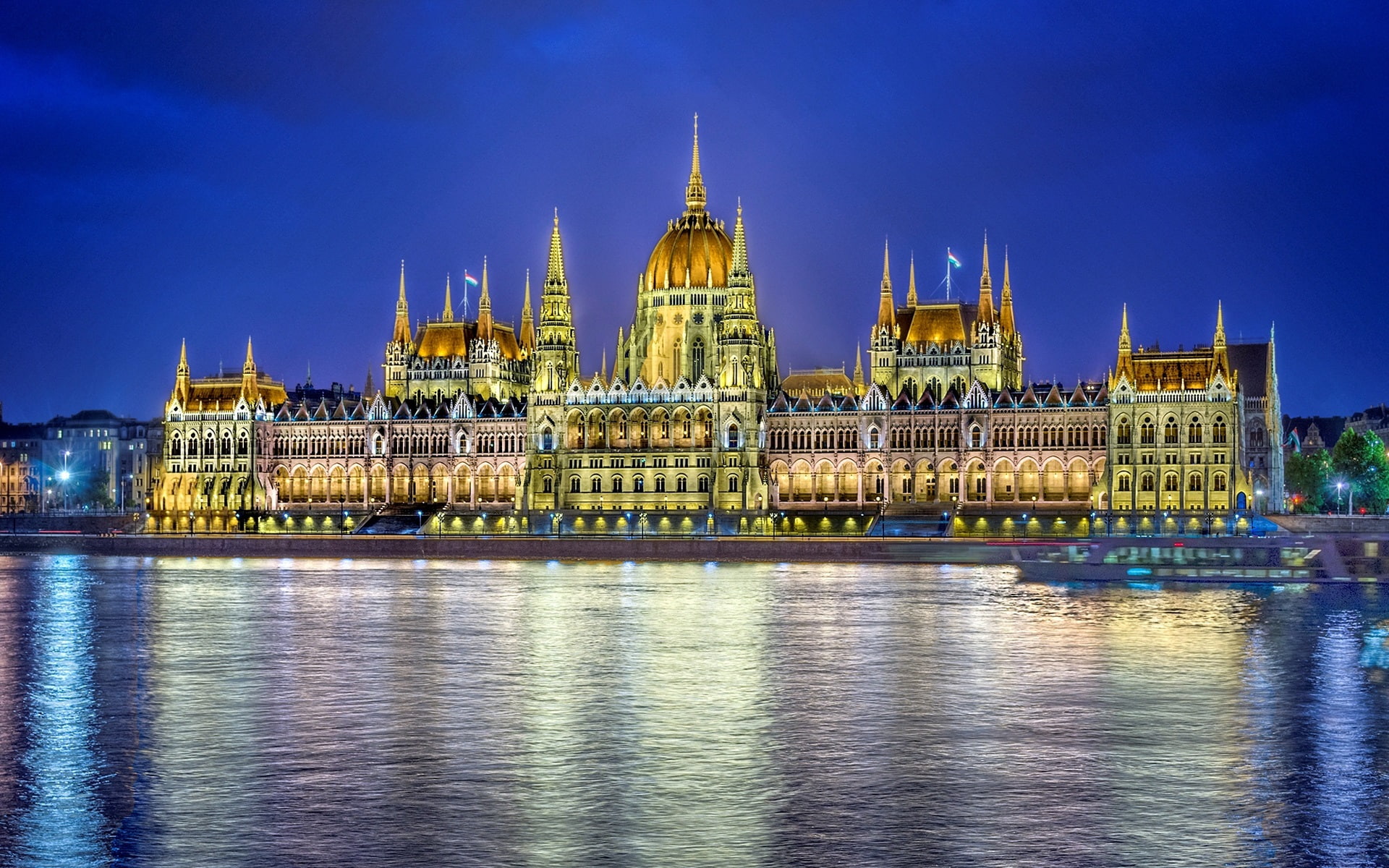 Hungary, Budapest, City, Night, Building, 1080P, Parliament, Lighting, River, HD Wallpaper