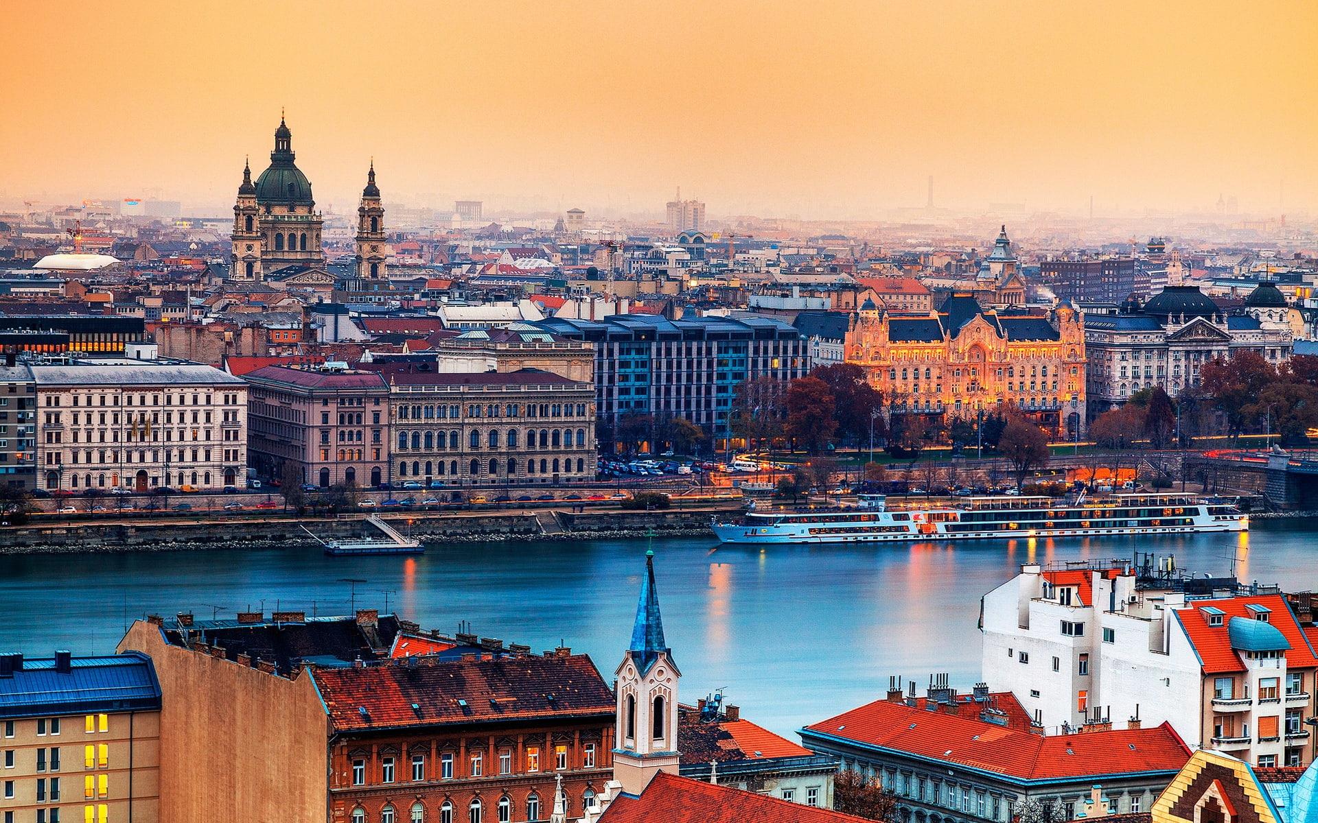 1080P, Houses, Sunset, River, City, Budapest, Buildings, Hungary, HD Wallpaper