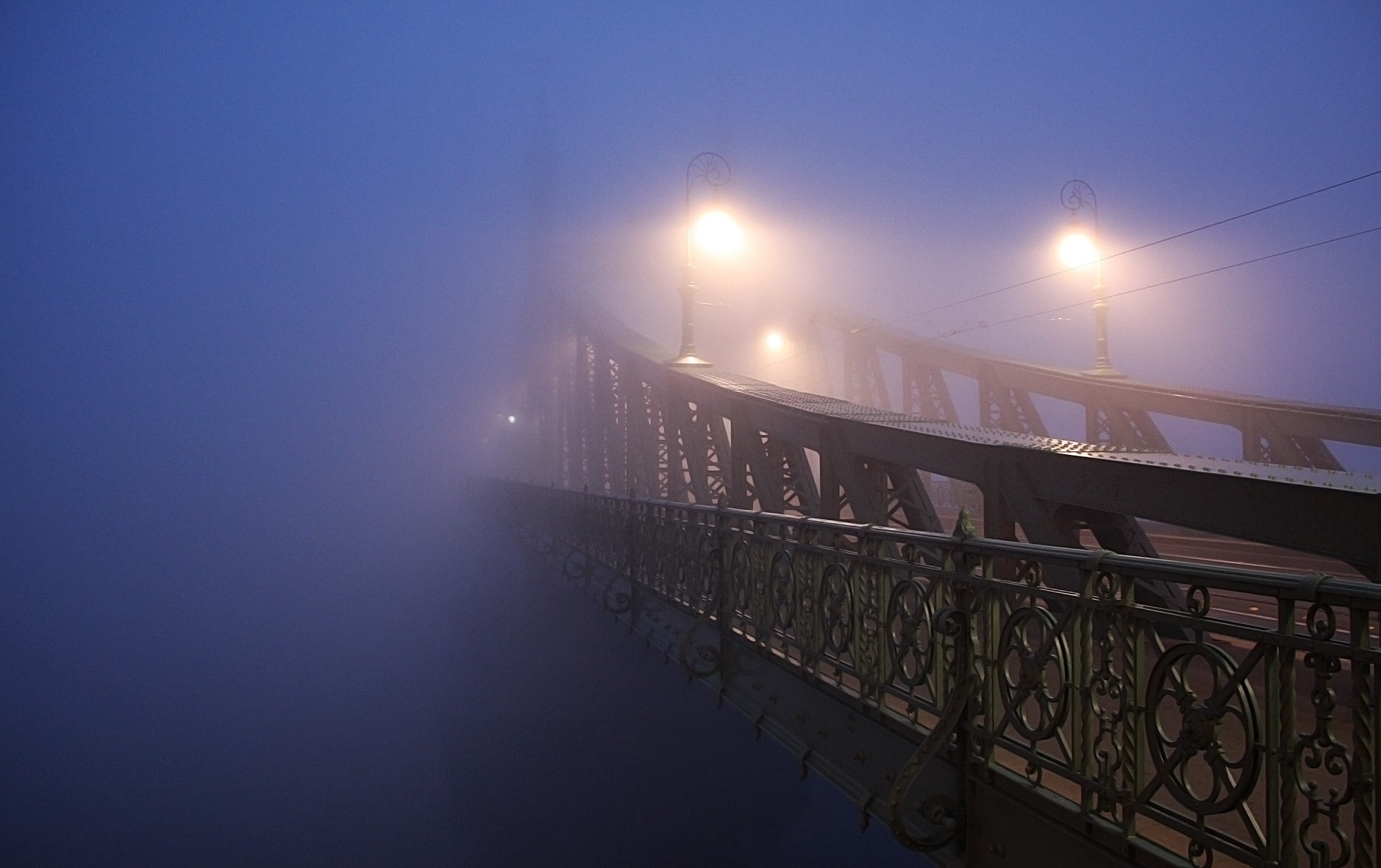 mist, 720P, Budapest, lantern, architecture, bridge, HD Wallpaper