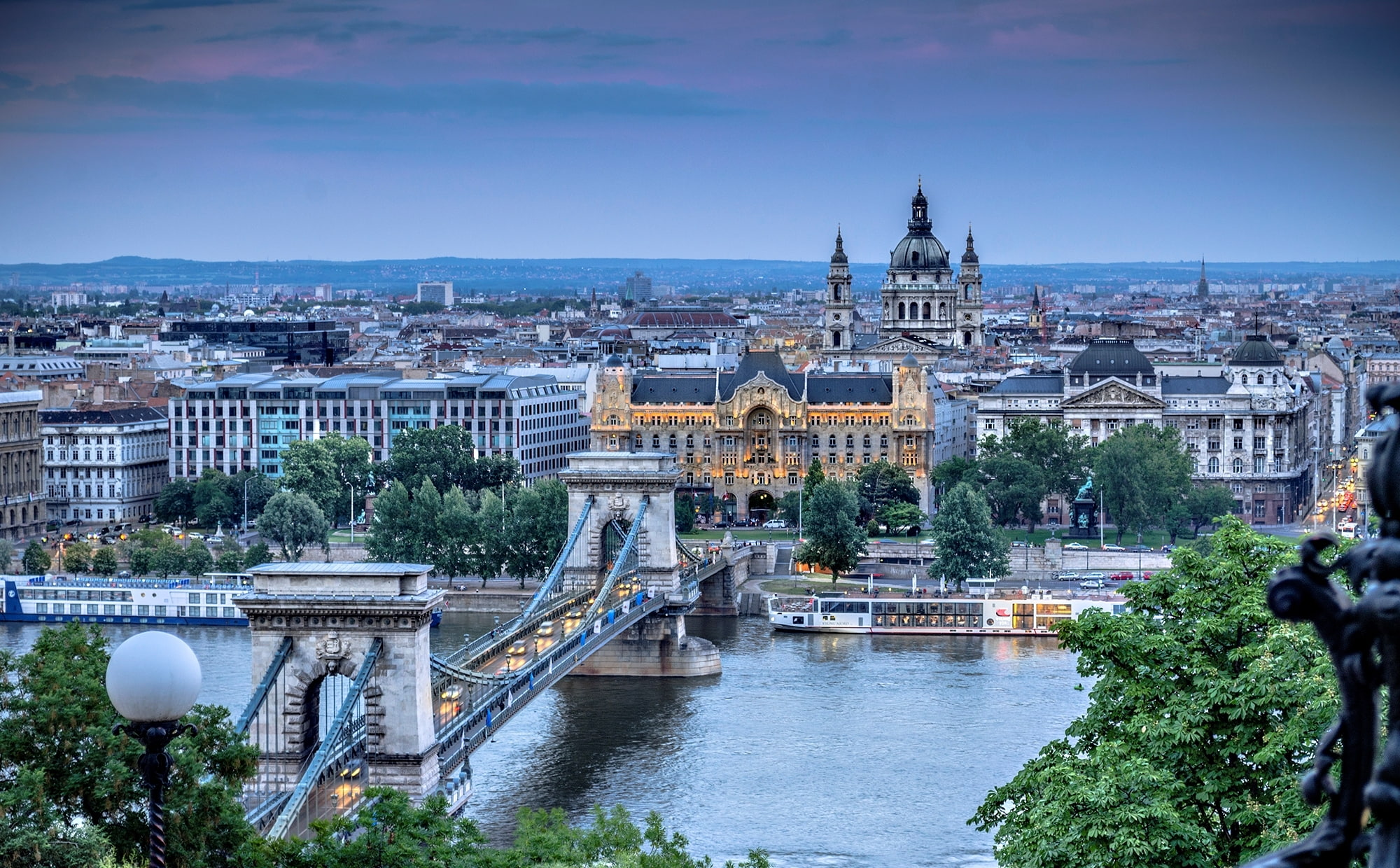 the city, architecture, river, Széchenyi chain bridge, 1080P, Hungary, nature, Budapest, The Danube, HD Wallpaper