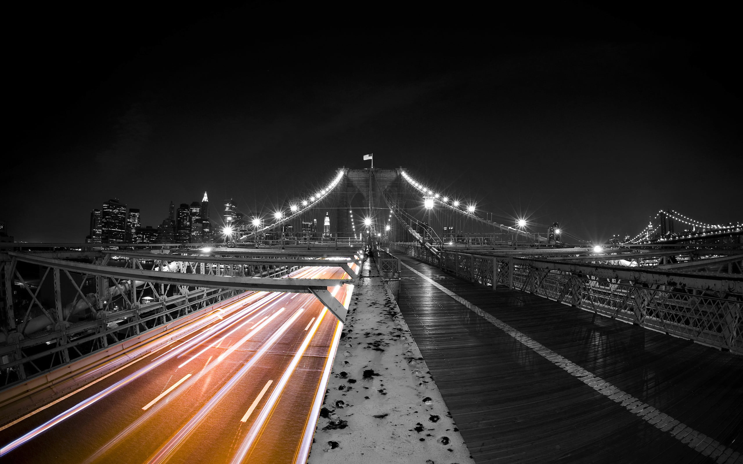 illuminated, sky, bridge - man made structure, 2K, speed, connection, motion, road, light trail, cityscape, the way forward, no people, outdoors, bridge, HD Wallpaper