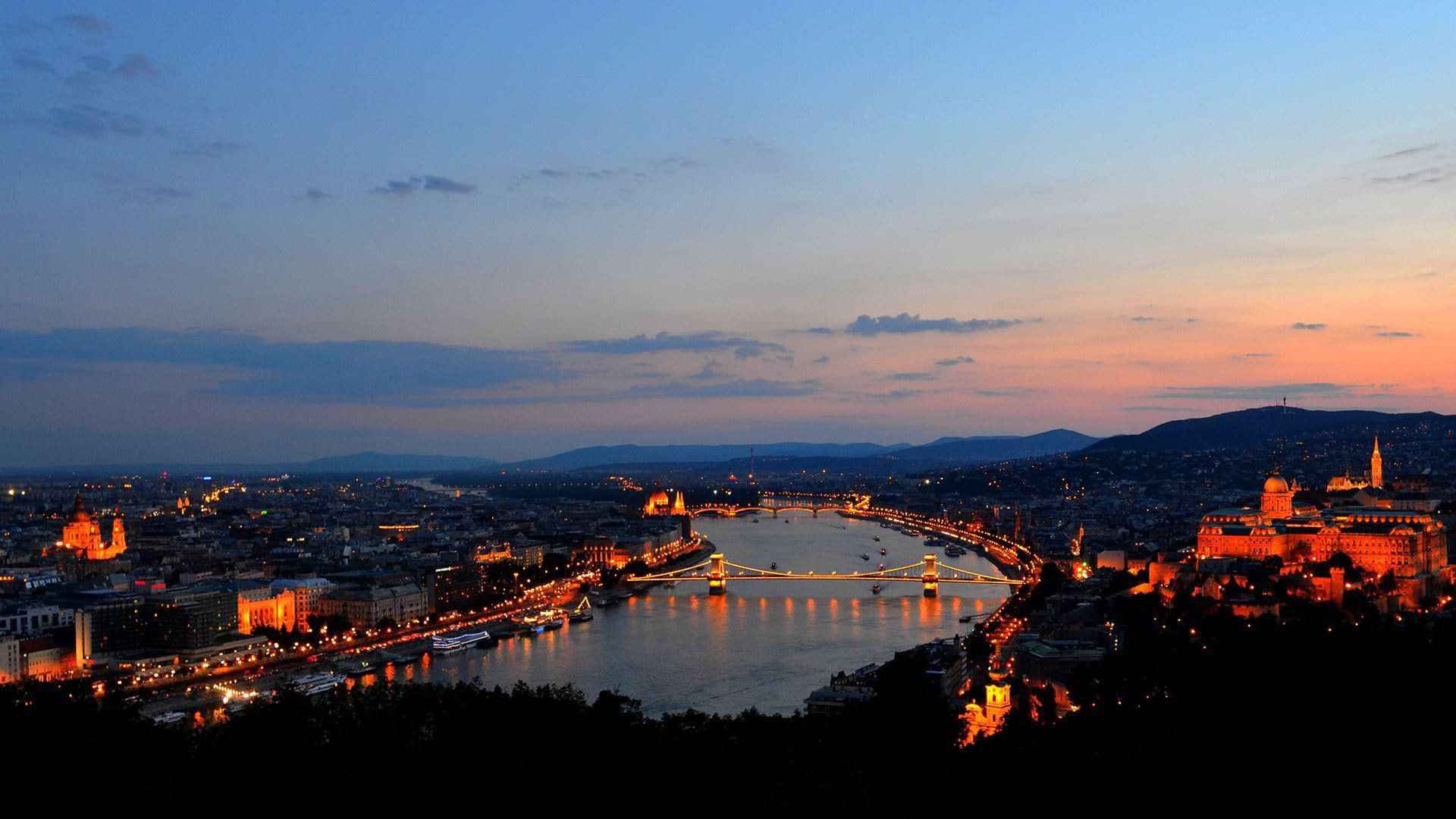 city, angle, 1080P, world, europe, 1920x1080, night, skyline, high, hungary, sunset, photo, budapest, HD Wallpaper